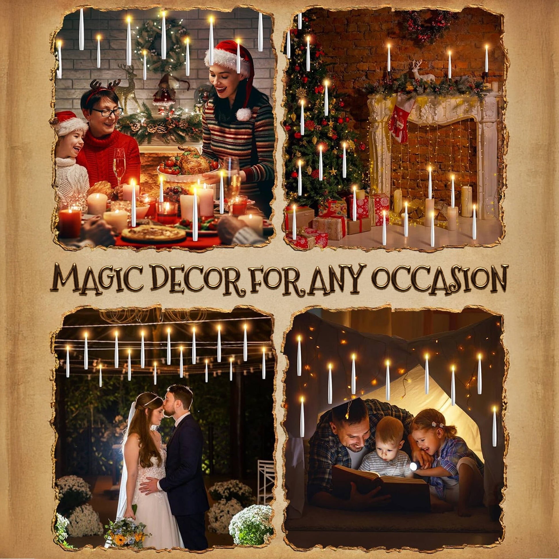 Morfone Halloween Decorations, 12 PCs Floating Candles with Wand Magic Hanging Candles, Flickering Warm Light Flameless Floating LED Candle