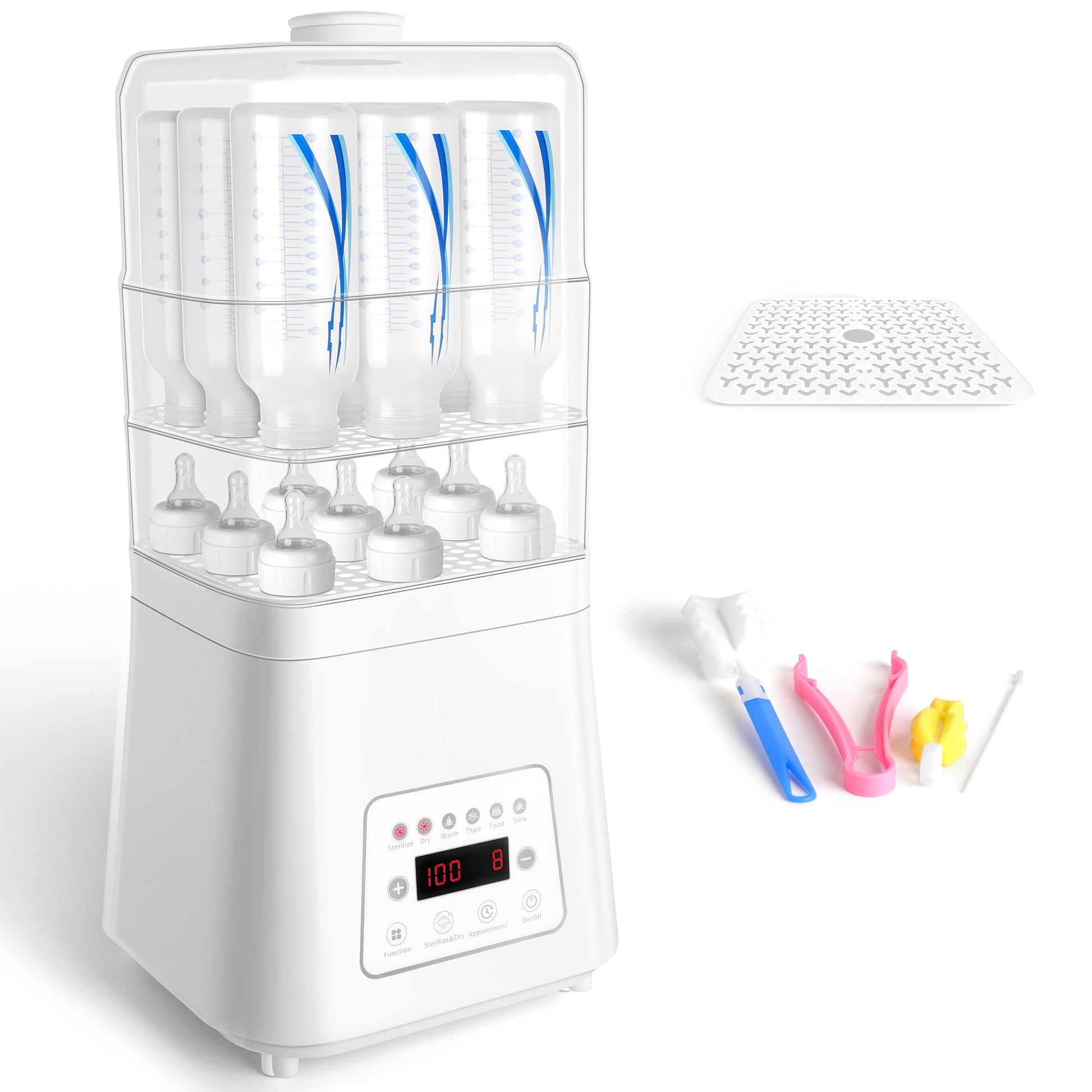 Morfone 8 in 1 Baby Bottle Sterilizer and Dryer for Baby Bottles Pacifiers Breast Pump, Touch Screen & Auto-Off Bottle Sanitizer.Gray