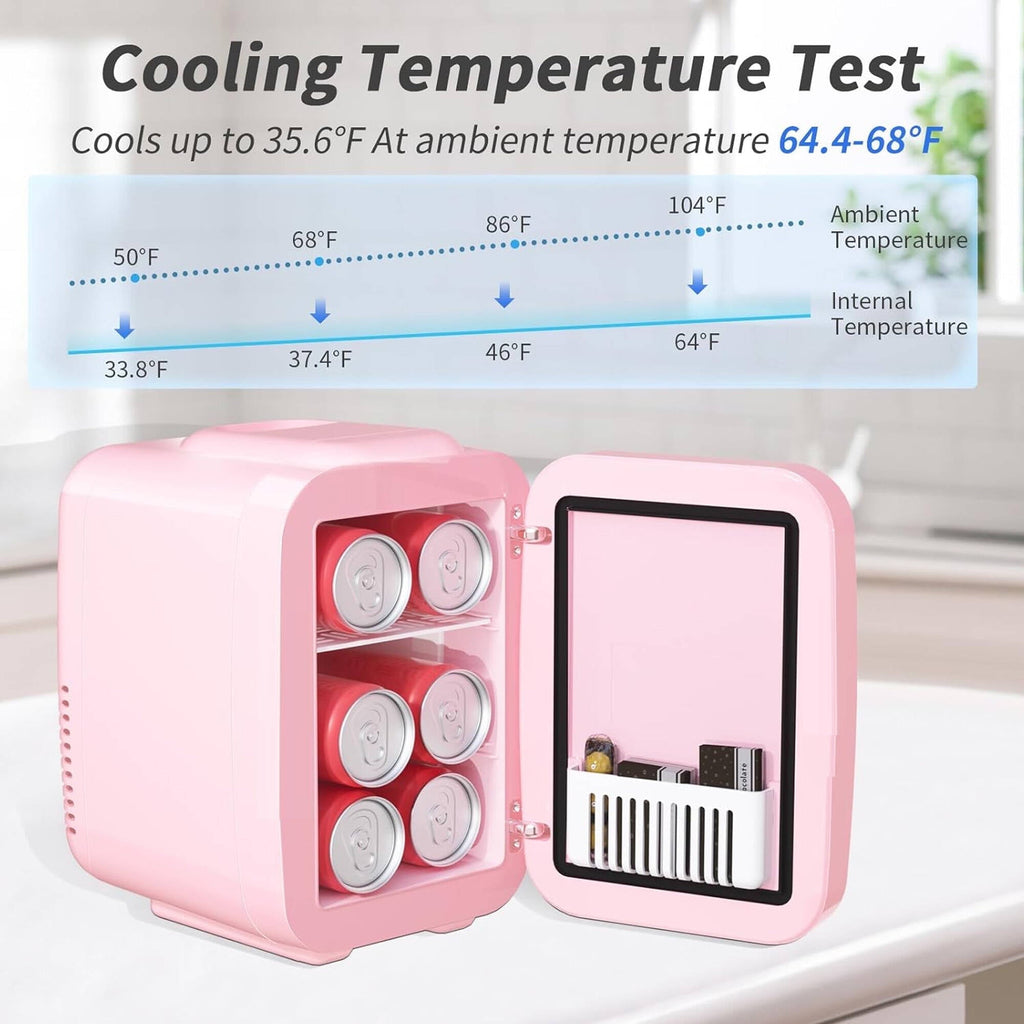 BEICHEN 4L Mini Skincare Fridge with LED Mirror – Portable Beauty Fridge for Makeup, Drinks, and Cosmetics – Quiet Small Refrigerator for Bedroom, Office, Dorm, or Car Use