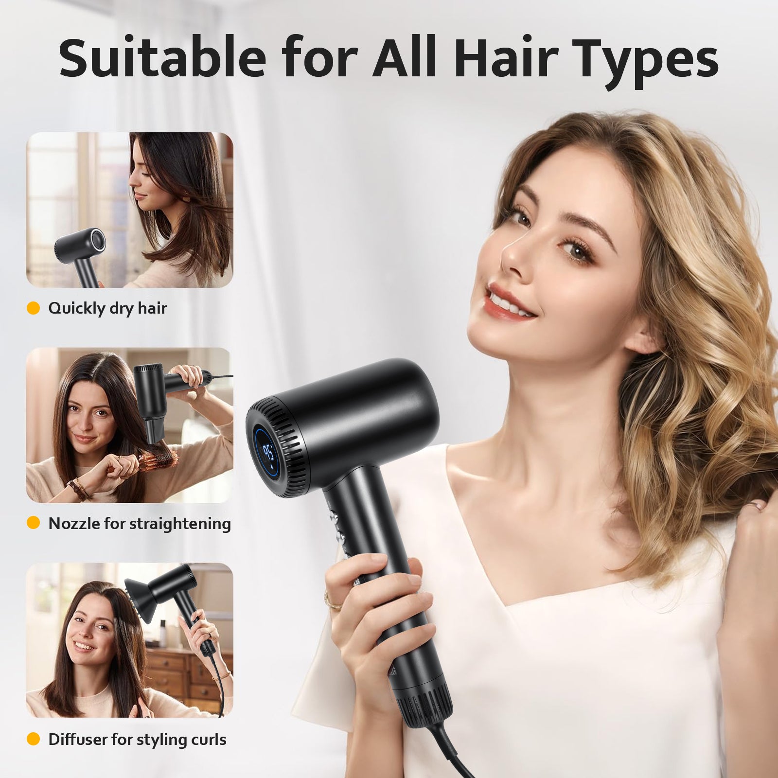 Morfone high-speed hair dryer, with a rotational speed of 160,000 revolutions per minute, a 500 billion ionized hair care type hair dryer.