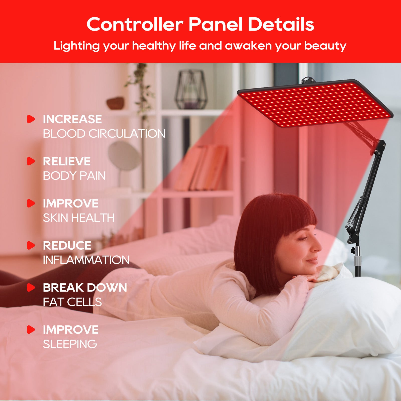 Morfone 120 and 200 models feature infrared light therapy lamps with wavelengths of 660nm, 850nm, and 940nm.Red light with wireless remote control.