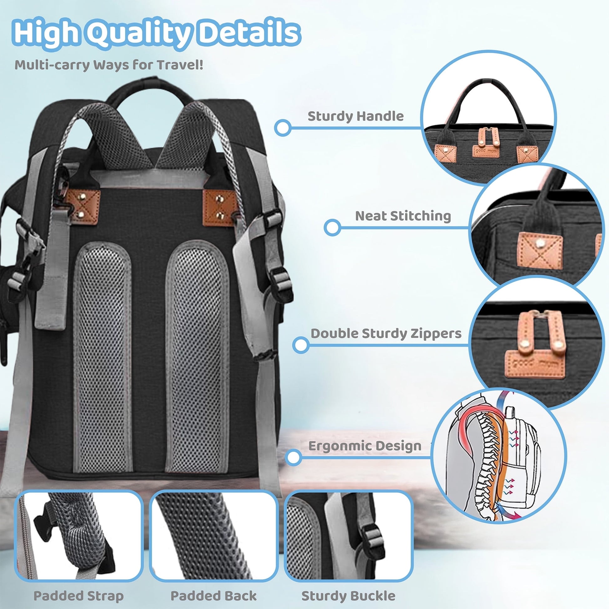 Morfone Diaper Bag Backpack with Changing Station, Large Capacity Baby Essentials Travel Tote, Waterproof Baby Bag with Changing Pad Stroller Straps & Pacifier Case - Unisex