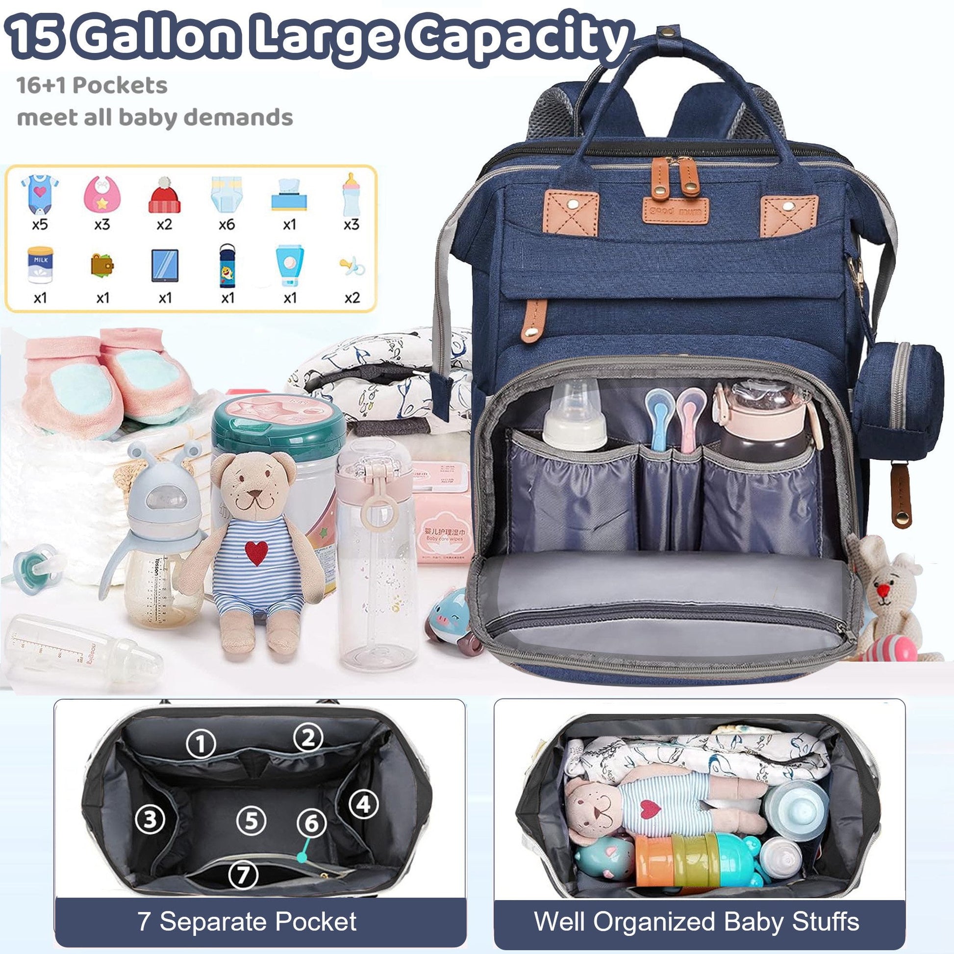 Morfone Diaper Bag Backpack with Changing Station, Large Capacity Baby Essentials Travel Tote, Waterproof Baby Bag with Changing Pad Stroller Straps & Pacifier Case - Unisex