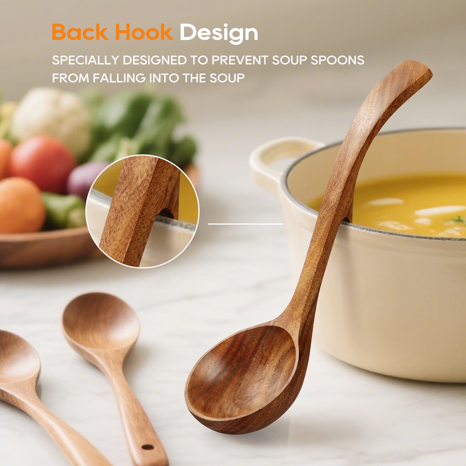 ACMETOP Wooden Spoon Utensils with Thick Handle, Set of 2, Wood Spatula for Frying Scraping and Mixing, Wooden Kitchen Cooking Utensils for Nonstick Cookware