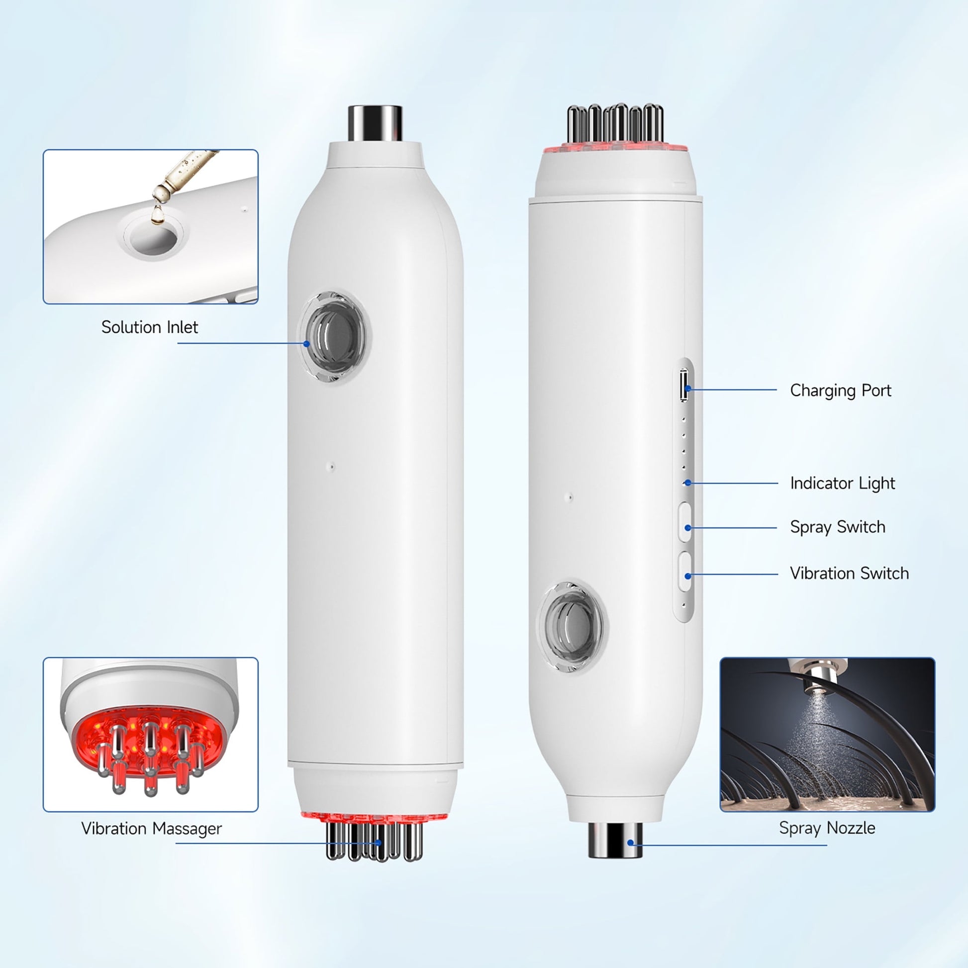 Morfone 3 in 1 Dual Head Electric Minoxidil Applicator and Scalp Massager Brush for Hair Growth, White