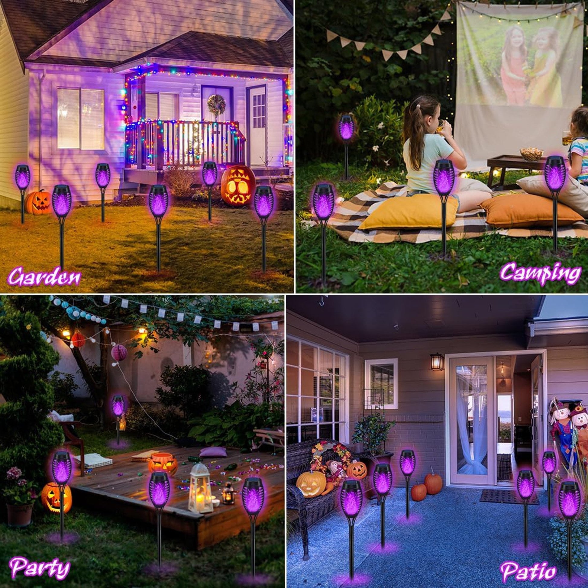 ACMETOP Halloween Decorations Solar Lights Outdoor, 8Pack Purple Flickering Flame Solar Torch Lights for Garden Decor, Waterproof Halloween Lighting Outdoor for Yard Patio Lawn Path Scary