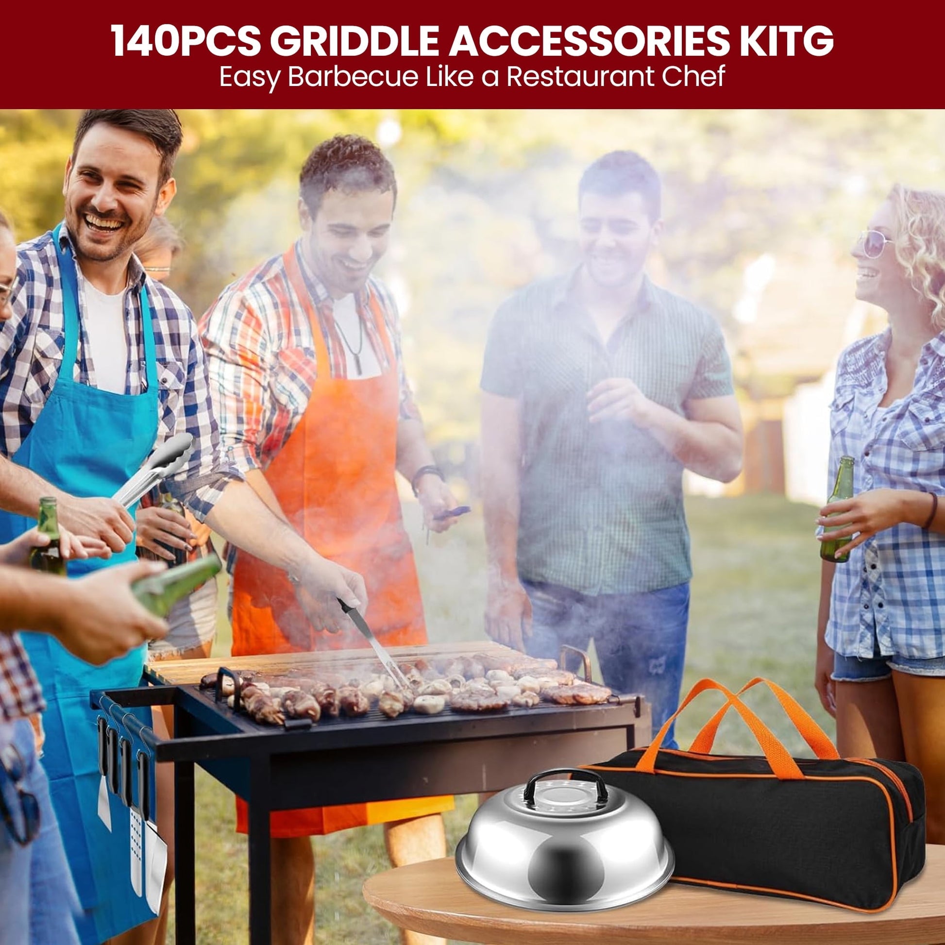 ACMETOP 137PCS Griddle Accessories Kit, Stainless Steel Grill Tools Set for Blackstone and Camp Chef, Professional Flat Top Grill Spatula Set for Men Women Outdoor BBQ and Camping