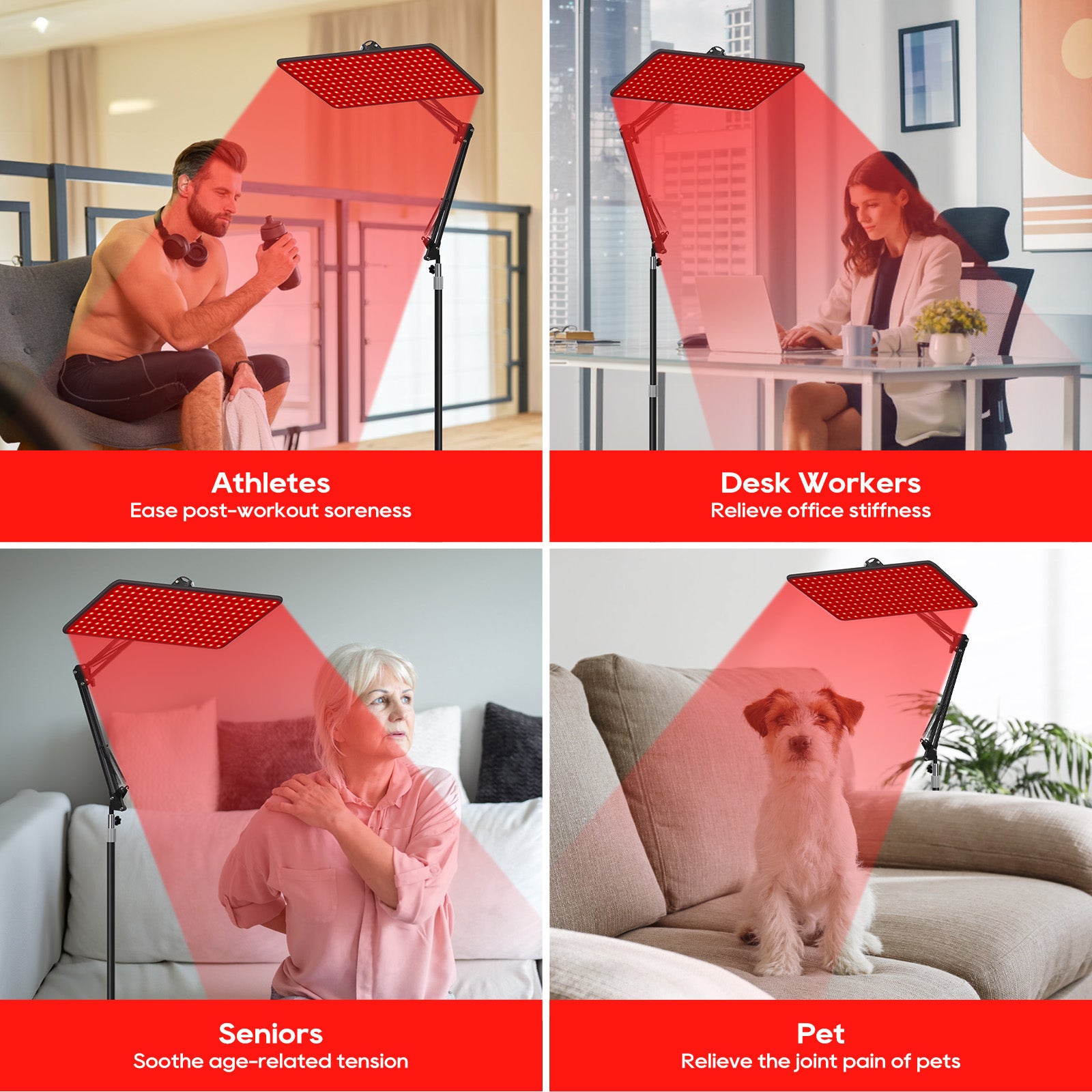 Morfone 120 and 200 models feature infrared light therapy lamps with wavelengths of 660nm, 850nm, and 940nm.Red light with wireless remote control.