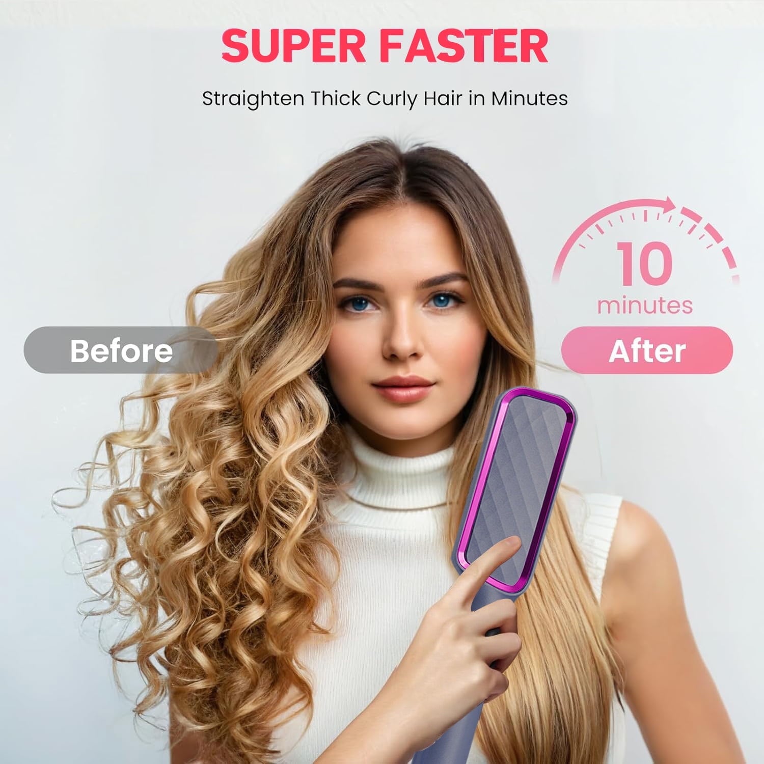 Morfone Hair Straightener Brush, Hair Straightening Iron with Built-in Comb, 10s Fast Heating & Multi Temp Settings & Anti-Scald, Perfect for Professional Salon at Home
