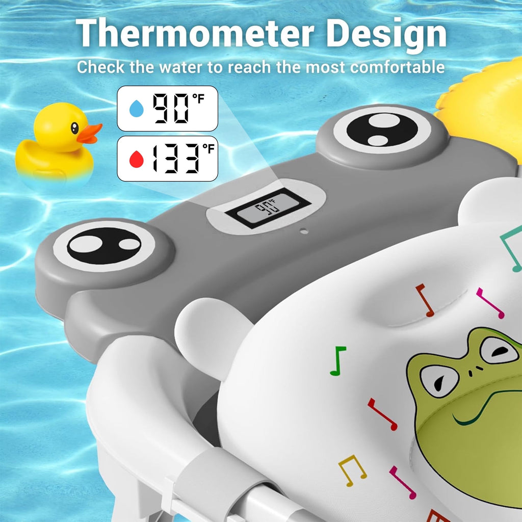 Morfone Collapsible Baby Bathtub with Thermometer, Hooded Towel, Soft Cushion and Bath Toys, Portable Travel Baby Tub for Newborn to Toddler 0-36 Months