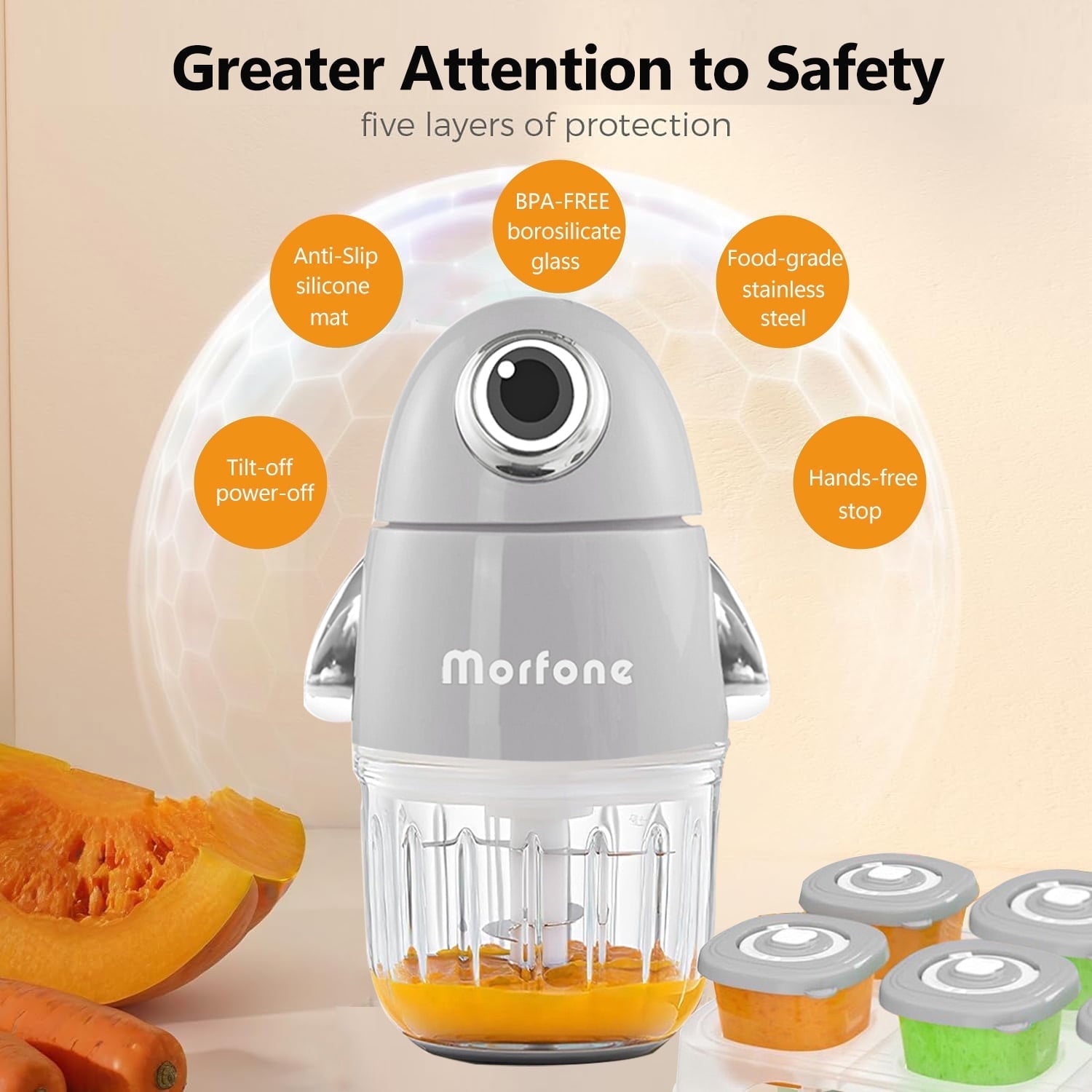 Morfone Baby Food Maker, 10-in-1 Baby Food Processor for Fruit Vegetable Meat, Food Blender with 8 Blades, Gray