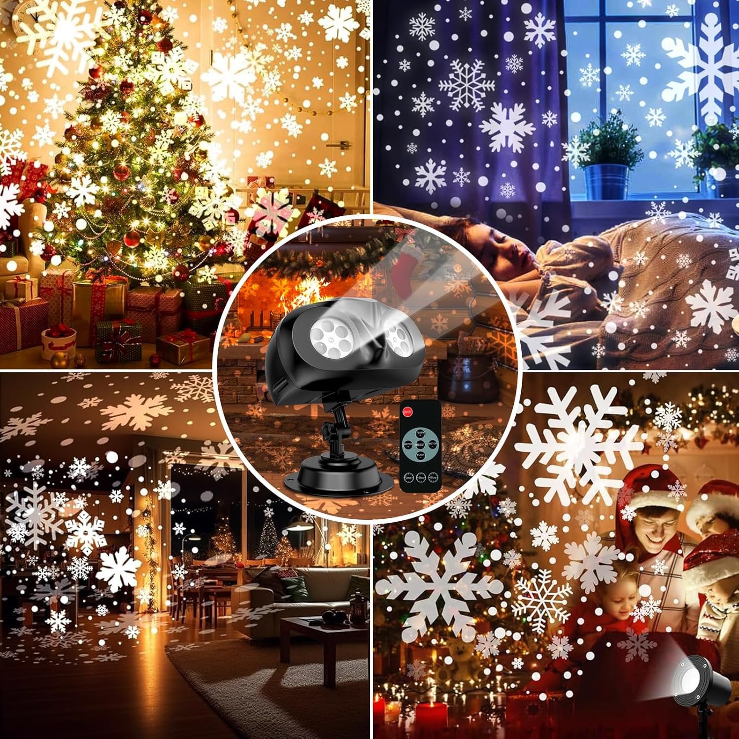 Morfone Christmas Snowflake Projector Lights Outdoor, Dual-Head Waterproof Christmas Outdoor Lighting Decorations with Remote for Xmas, New Year, Winter Party Indoor