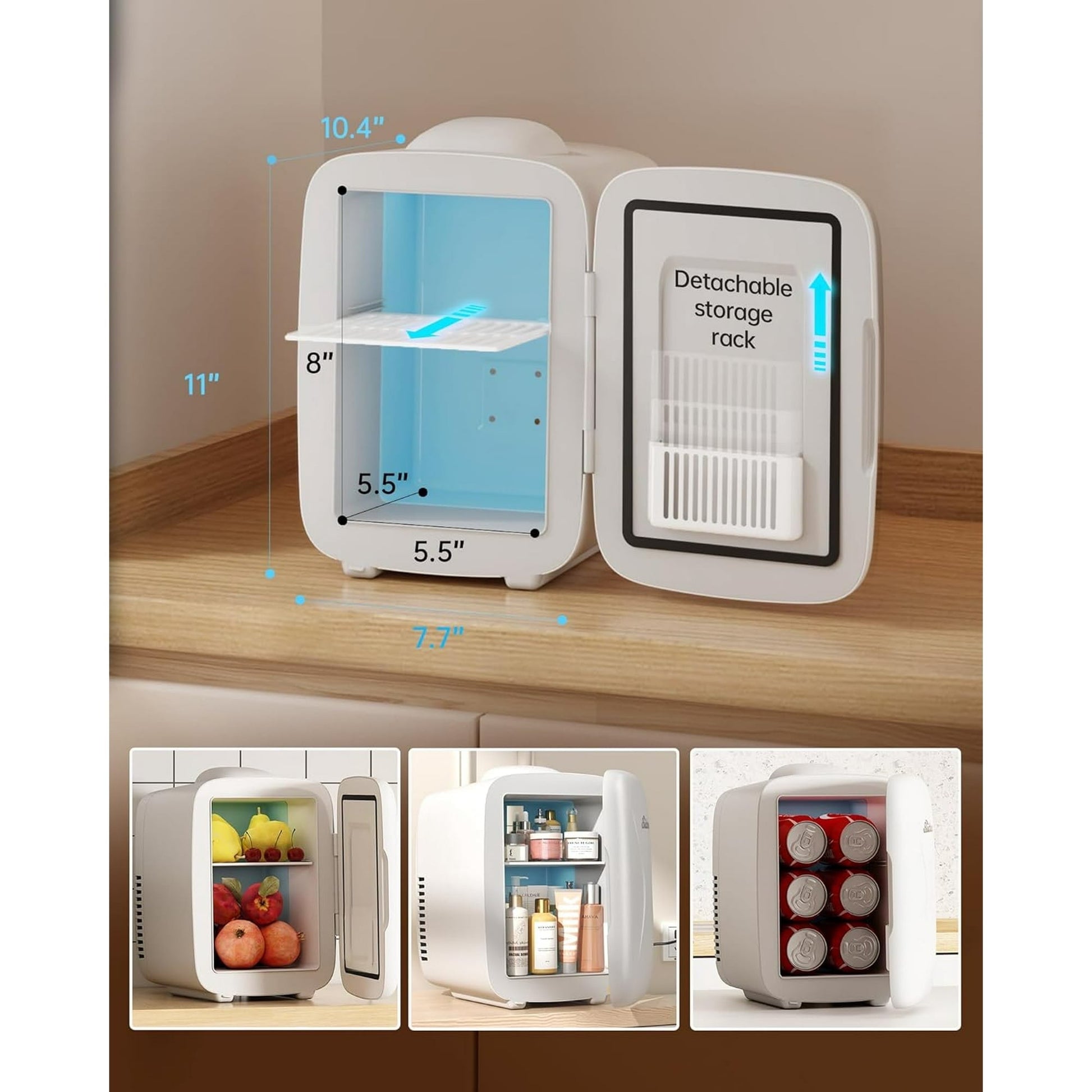 ACMETOP Mini Fridge, 4 Liter/6 Cans Small Refrigerator With Dimmable LED Light,AC/DC Portable Thermoelectric Cooler and Warmer for Bedroom,Office,Gaming room and Car