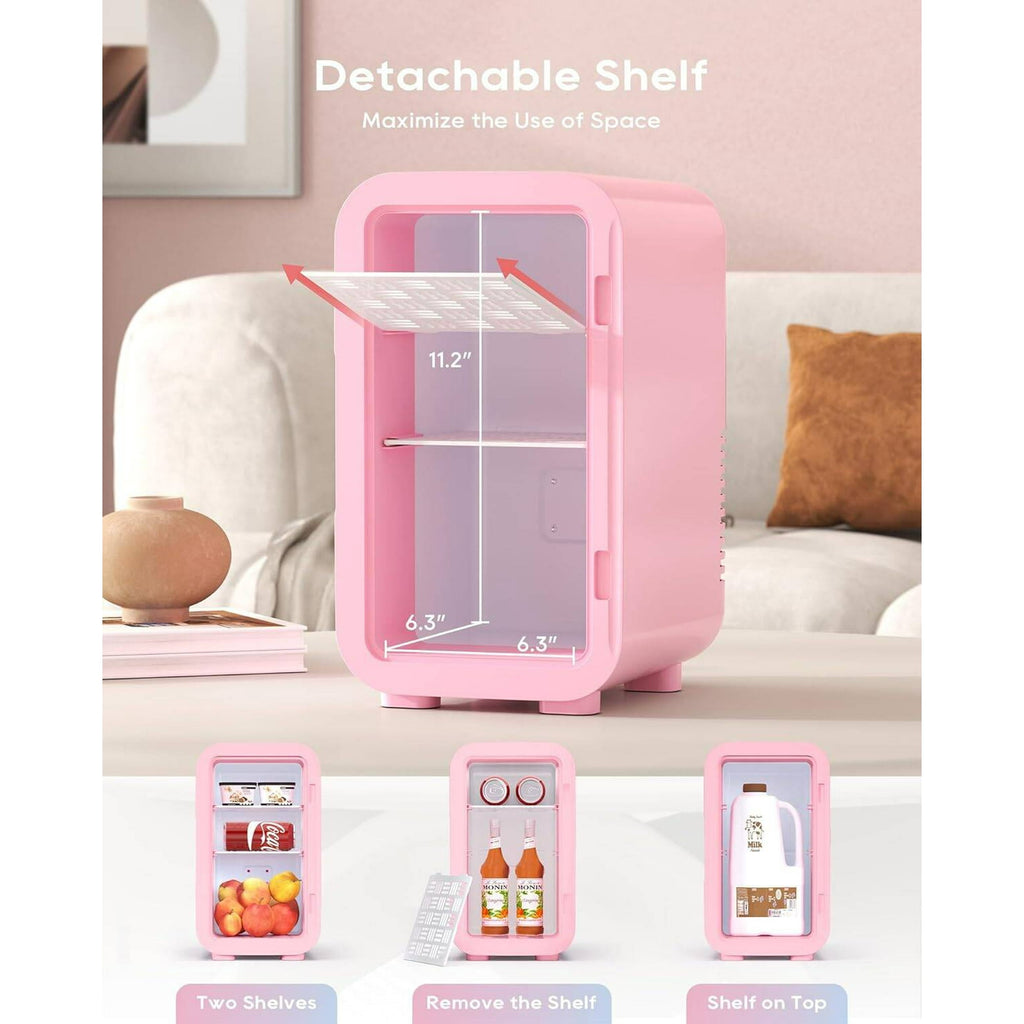 BEICHEN Mini Fridge, 6 Liter/8 Can Skincare Fridge, 110V AC/DC Portable Thermoelectric Cooler & Warmer Refrigerators for Bedroom, Dorm, Office, Car, Pink