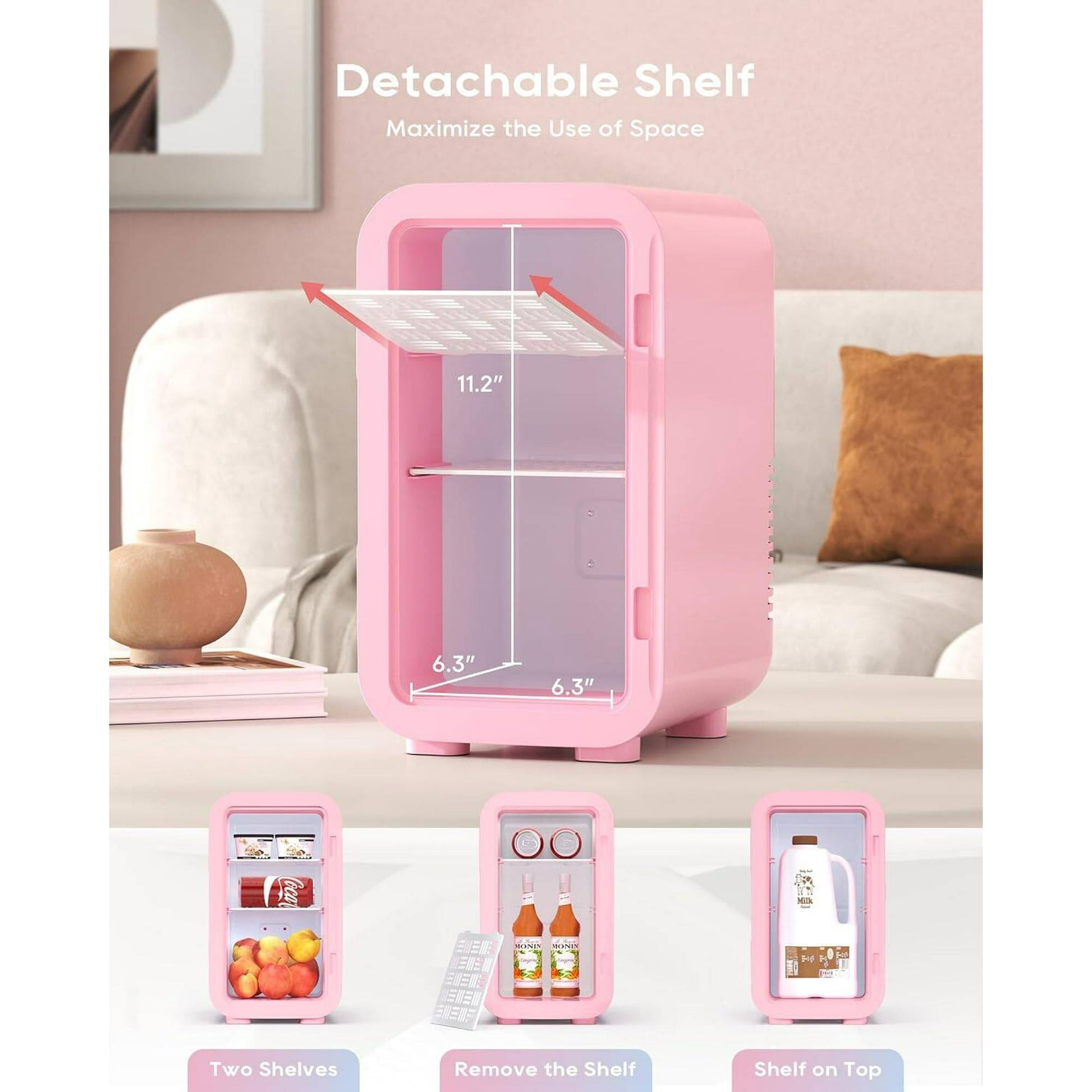 BEICHEN Mini Fridge, 6 Liter/8 Can Skincare Fridge, 110V AC/DC Portable Thermoelectric Cooler & Warmer Refrigerators for Bedroom, Dorm, Office, Car, Pink