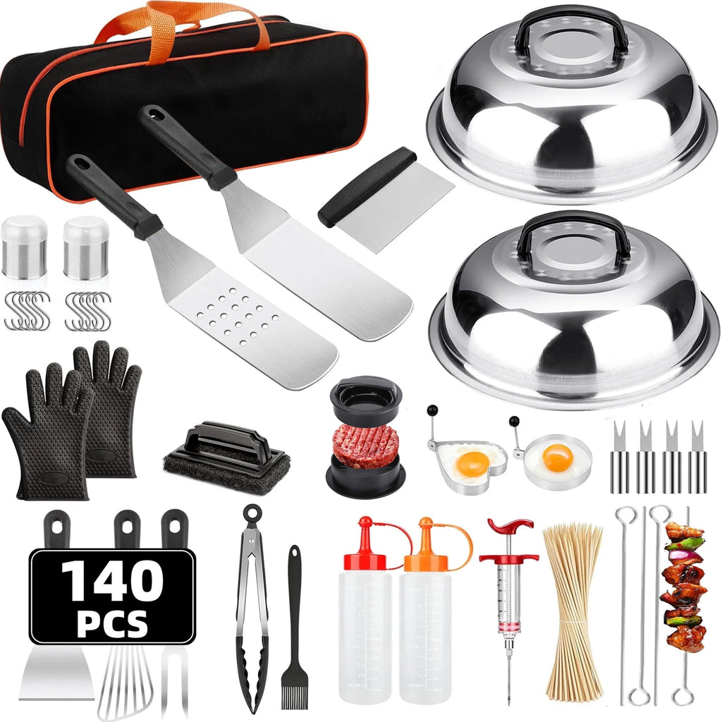 ACMETOP 137PCS Griddle Accessories Kit, Stainless Steel Grill Tools Set for Blackstone and Camp Chef, Professional Flat Top Grill Spatula Set for Men Women Outdoor BBQ and Camping