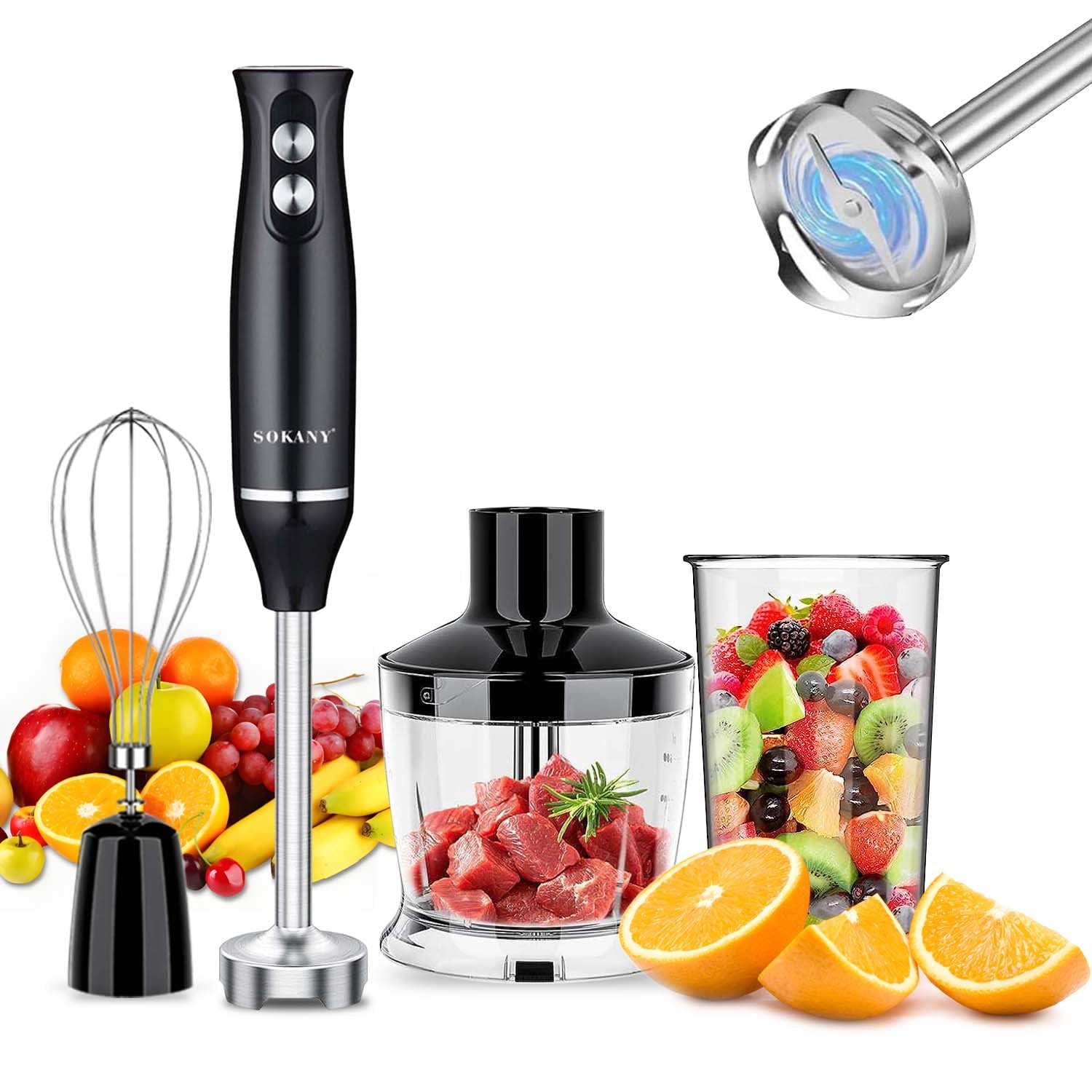 ACMETOP Electric Immersion Hand Blender 500 Watt 2 Mixing Speed with Stainless Steel Blades, Portable Easy Control Grip Stick Mixer Perfect for Smoothies, Puree Baby Food & Soup, Black