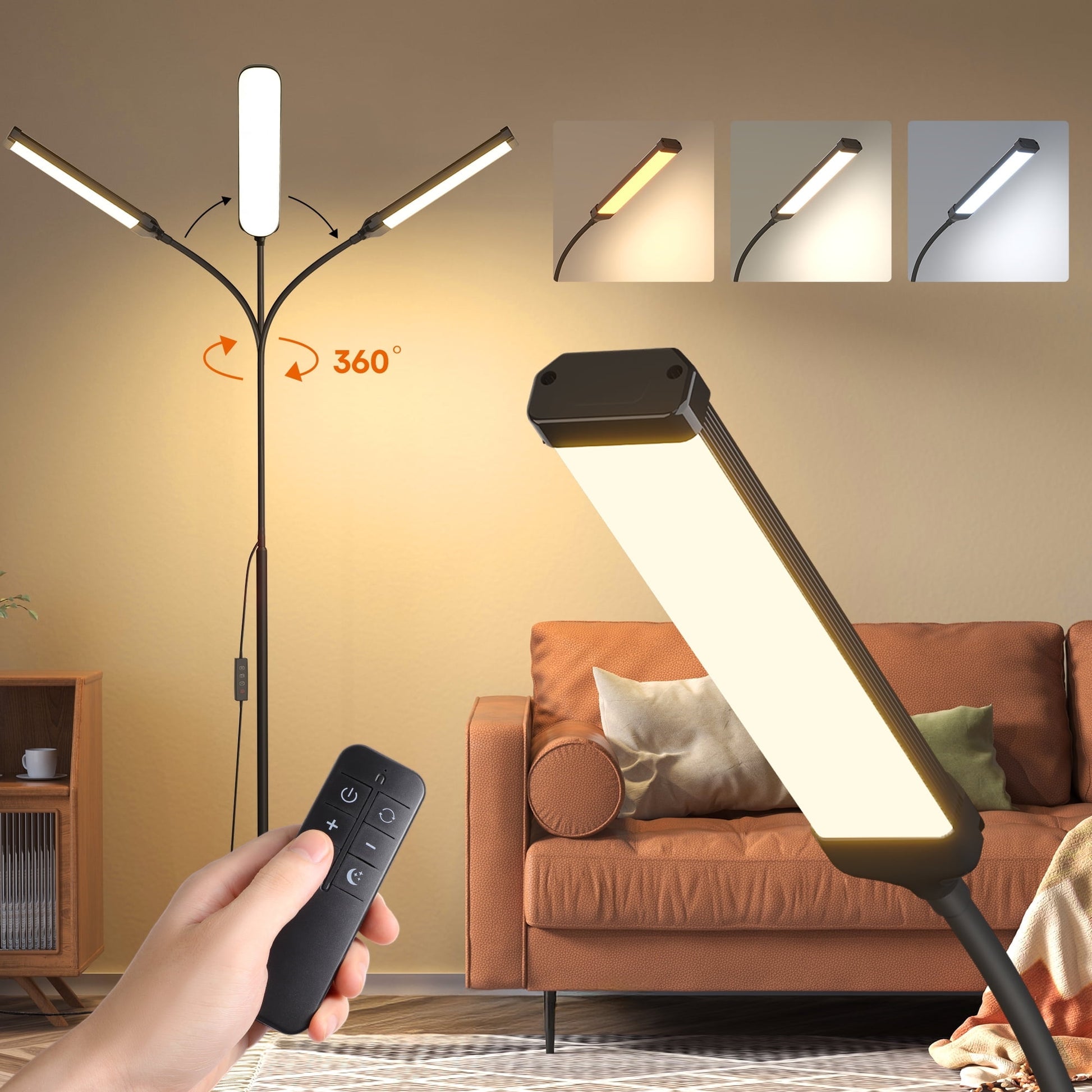 ACMETOP LED Floor Lamp for Living Room with Remote Control, Standing Lamp with Stepless Dimmable & 3 Color Temperatures Bulb