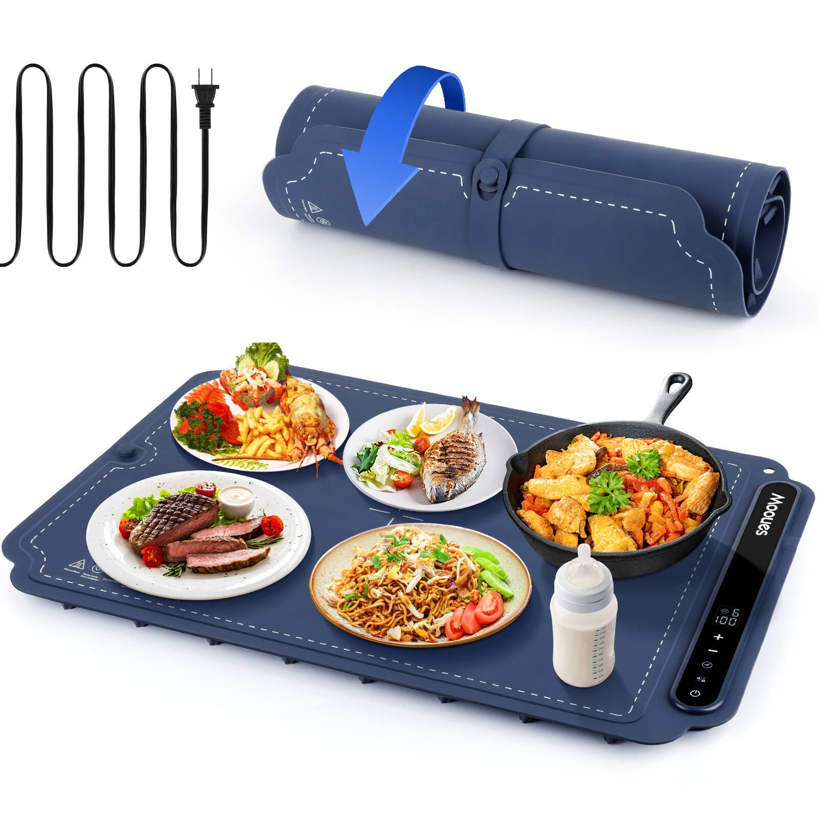 ACMETOP Food Warming Mat, Portable Silicone Electric Warming Tray, Versatile Full Surface 10s Heating Food Warmer with 7 Level Temperature & Timer for home dinner, Parties, Buffets andTravel (Beige)