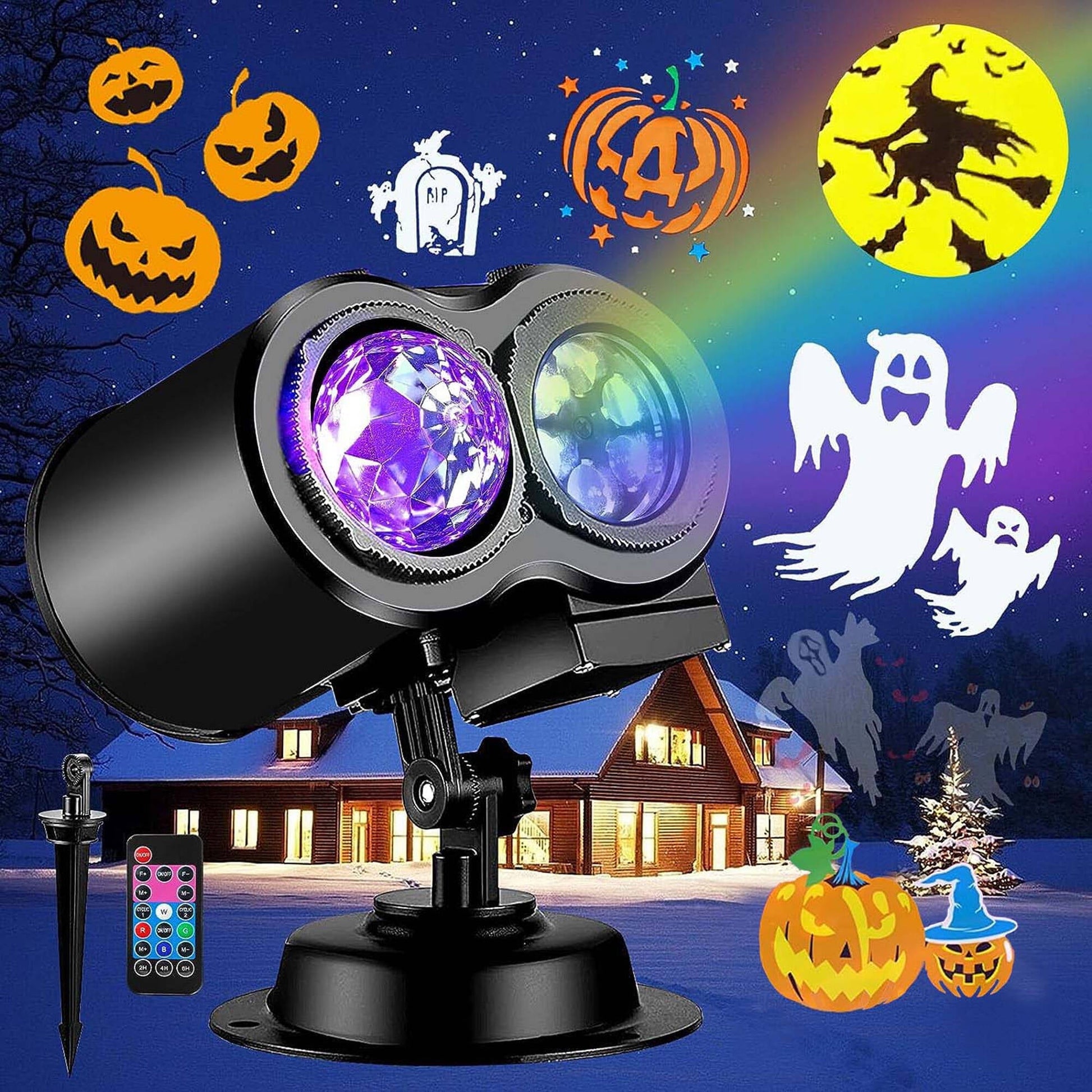 Morfone Halloween Christmas Projector Lights Outdoor, 2-in-1 HD Holiday Projector with Remote Control, Waterproof Halloween Decorations for Yard Party
