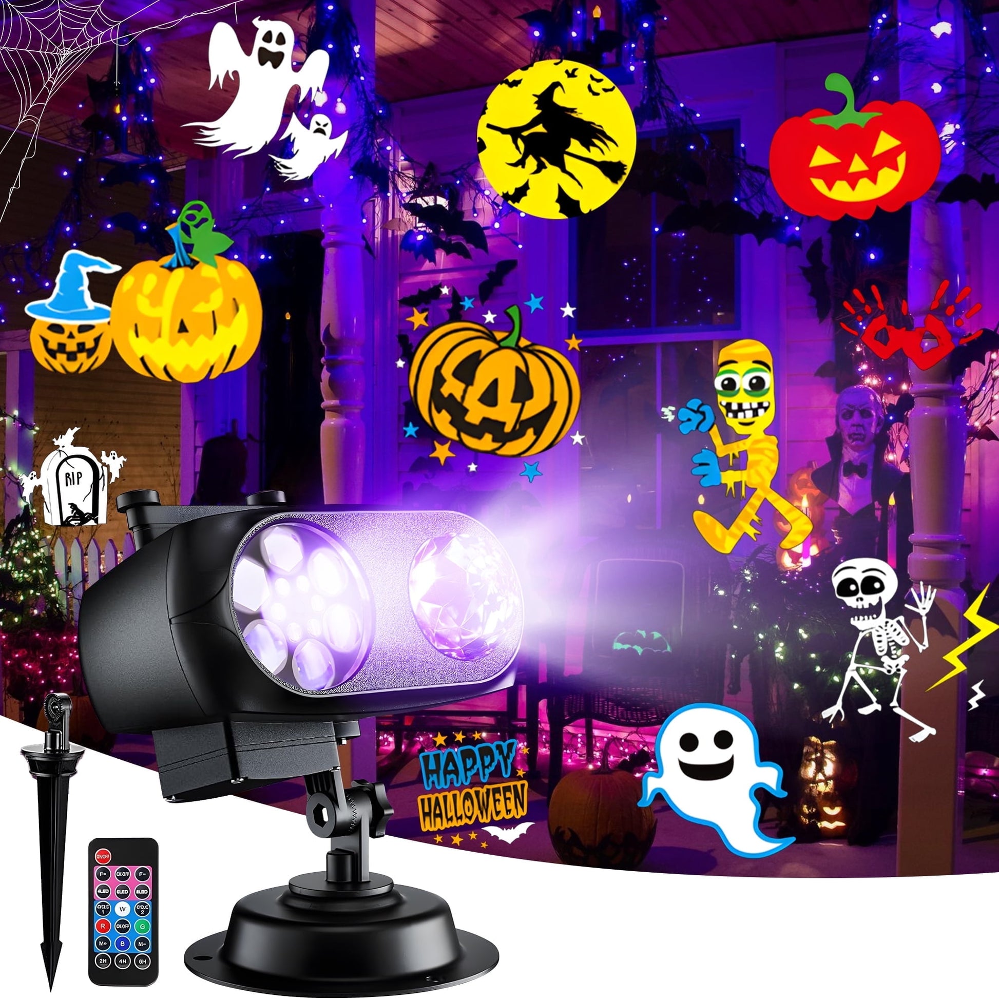 Morfone Halloween Christmas Projector Lights Outdoor, 2-in-1 HD Holiday Projector Lights with Remote Control & Timers, IP65 Waterproof Halloween Decorations for Yard Party Garden