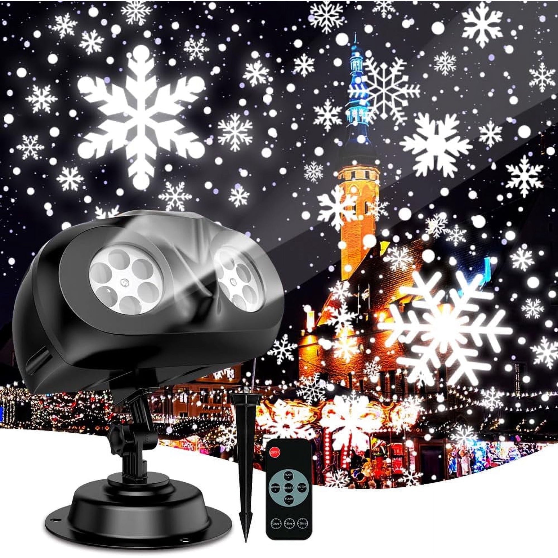 Morfone Christmas Snowflake Projector Lights Outdoor, Dual-Head Waterproof Christmas Outdoor Lighting Decorations with Remote for Xmas, New Year, Winter Party Indoor