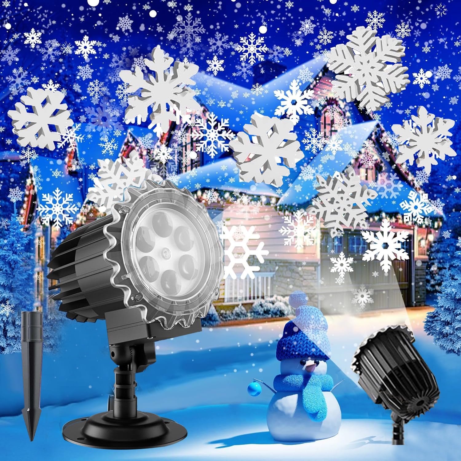 Morfone Christmas Projector Lights Outdoor, 3D Snowflake LED Projector Lights IP65 Waterproof 9W High Brightness Outdoor Indoor for Christmas, New Year, Birthday Party and Garden Decoration