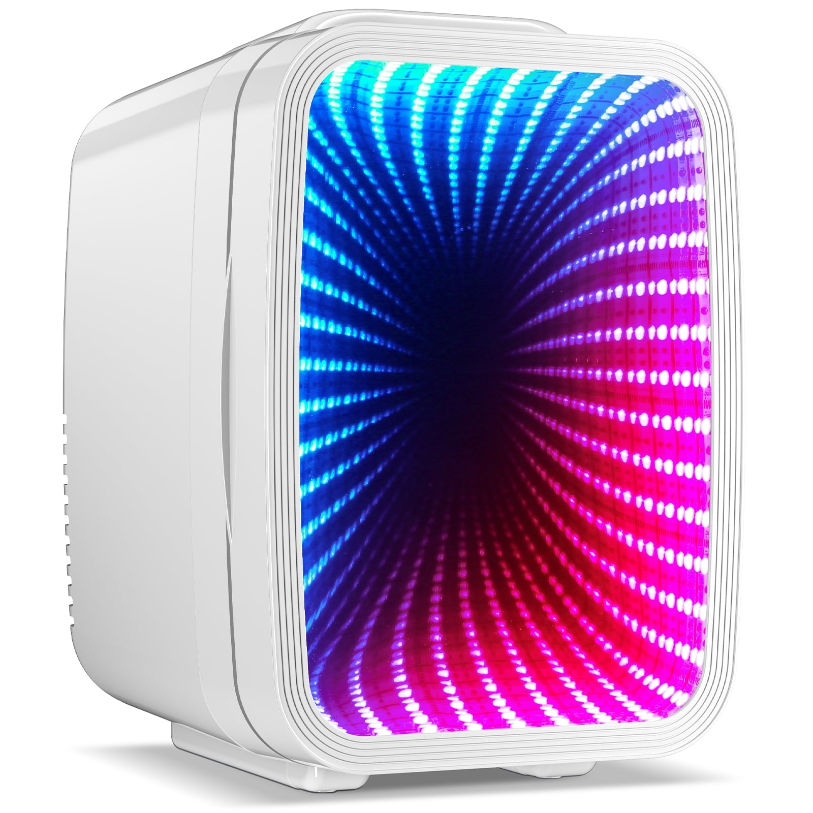 Aisutha Mini Fridge, 4 Liter/6 Cans Small Refrigerator With 6 Colorful Dimmable LED Light,Portable Cooler and Warmer mini fridge for Gaming room, Bedroom,Office and Car (Black)
