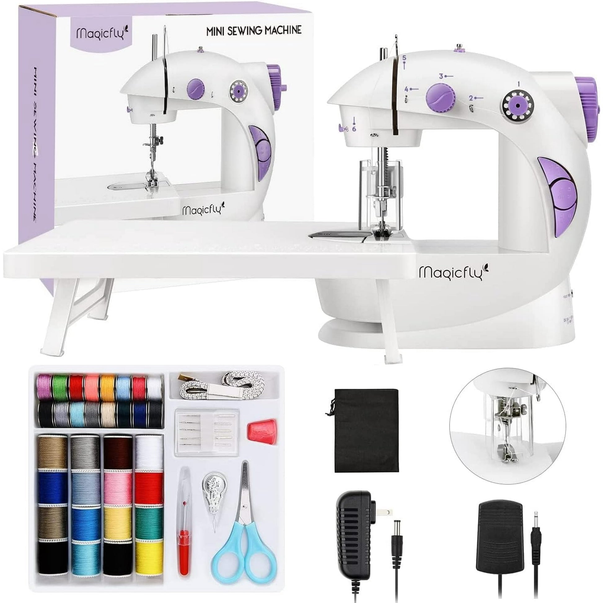 Mini Sewing Machine with Extension Table, Electric Portable Sewing Machine Lightweight for Beginners, Household DIY Handheld Sewing Machine with Sewing Kits Foot Pedal(Deep Green)