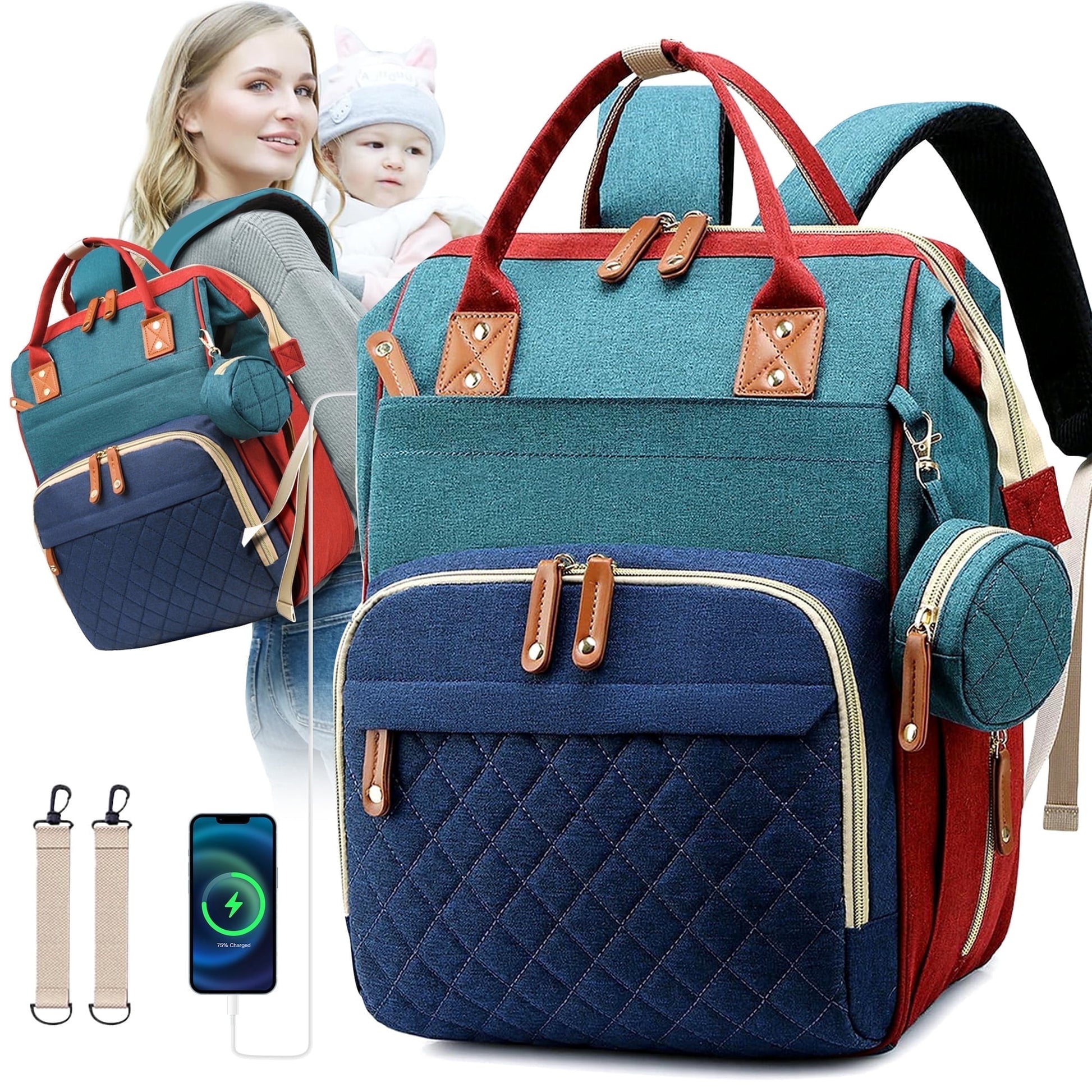 Morfone Baby Diaper Bag Backpack, Multifunction Waterproof Baby Bag with USB Charging Port, Stroller Straps & Pacifier Case Unisex
