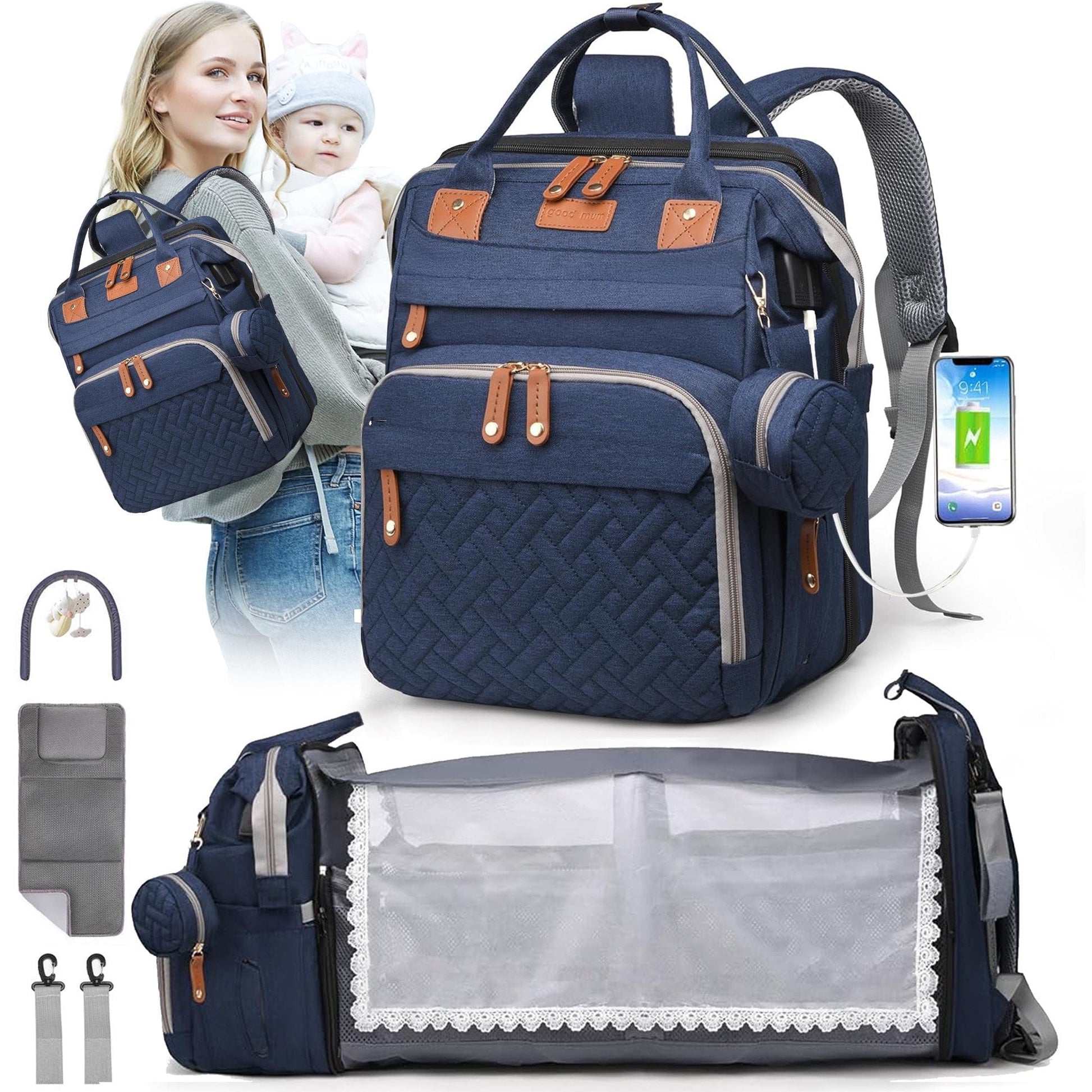 Morfone Diaper Bag Backpack with Changing Station, Large Capacity Baby Essentials Travel Tote, Waterproof Baby Bag with Changing Pad Stroller Straps & Pacifier Case - Unisex