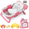 Morfone Collapsible Baby Bathtub for Newborn with Thermometer ,Soft Floating Cushion,Shower Cap, Bath Toys, Portable Travel Bathtub with Drain Hole, Durable Foldable Baby Tubs for Infants to Toddler