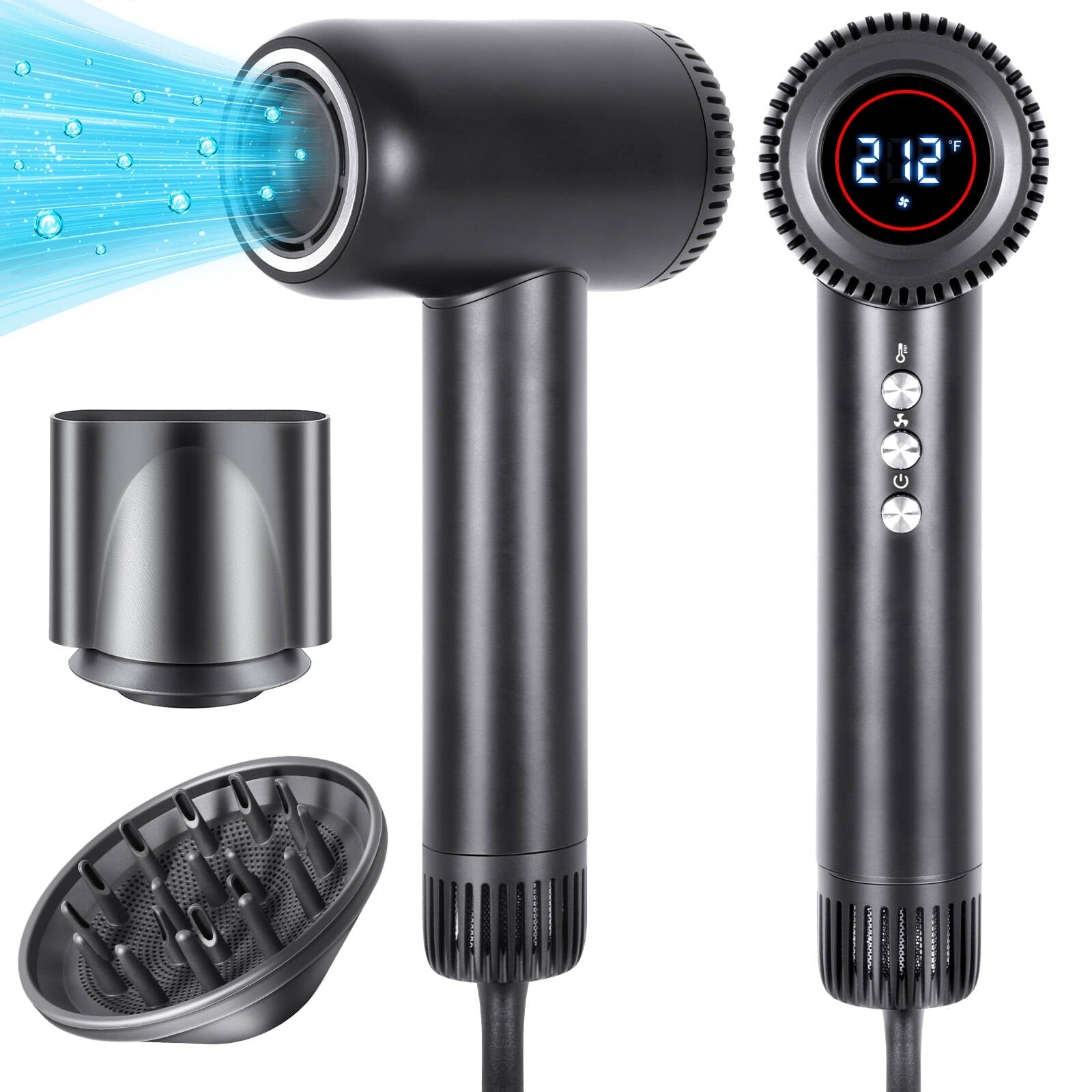 Morfone Hair Dryer,160000 RPM Professional High-Speed Blow Dryer 500 Millions Negative Ionic Care Hair Dryer for Fast Drying,Low Noise Thermo-Control Hairdryer,Travel with Magnetic Diffuser & Nozzle