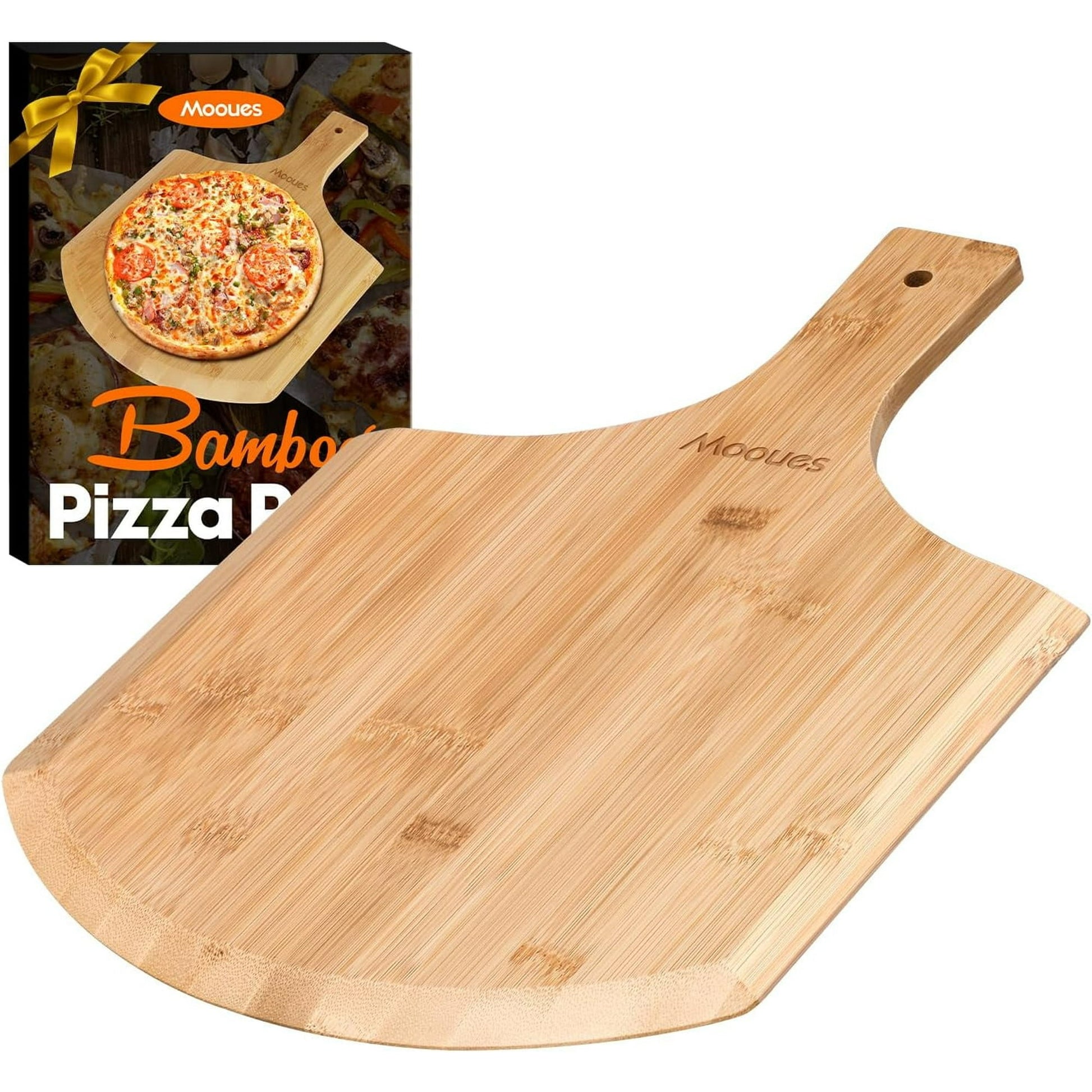 Morfone Pizza Peel 12 inch, Bamboo Pizza Board Wooden Pizza Paddle Spatula Oven Accessory for Baking Homemade Pizza, Wood Cutting Board for Cheese Bread Fruit Vegetables