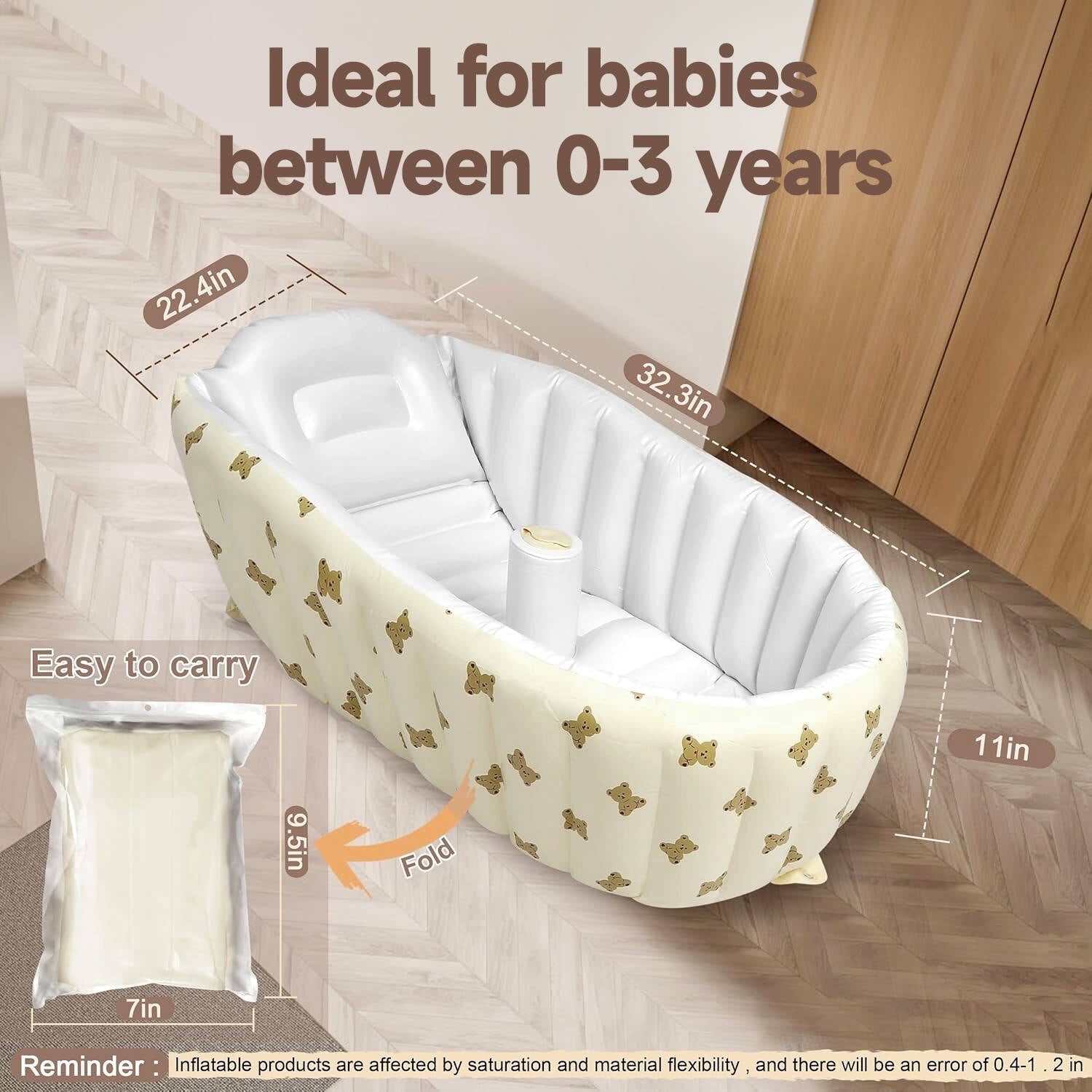 Morfone Inflatable Baby Bathtub for Newborn to Toddler, Portable Baby Tub with Air Pump, Collapsible Shower Basin for Easy Storage
