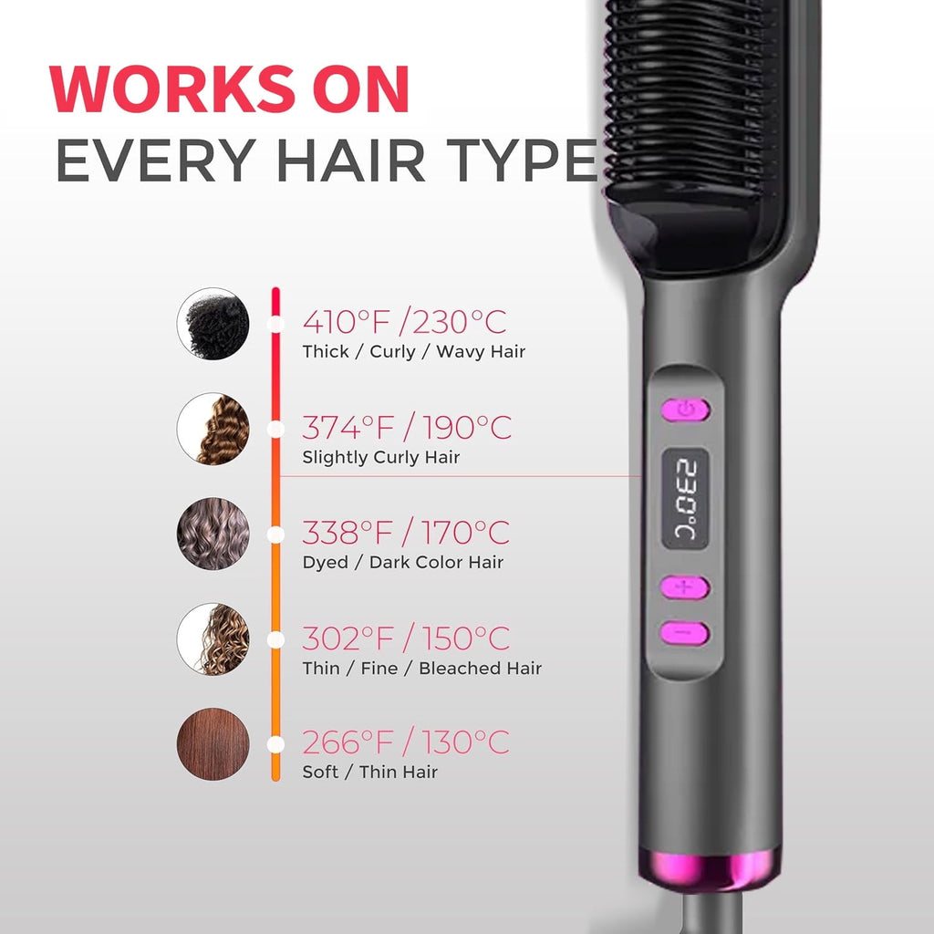 Morfone Hair Straightener Brush, Hair Straightening Iron with Built-in Comb, 10s Fast Heating & Multi Temp Settings & Anti-Scald, Perfect for Professional Salon at Home