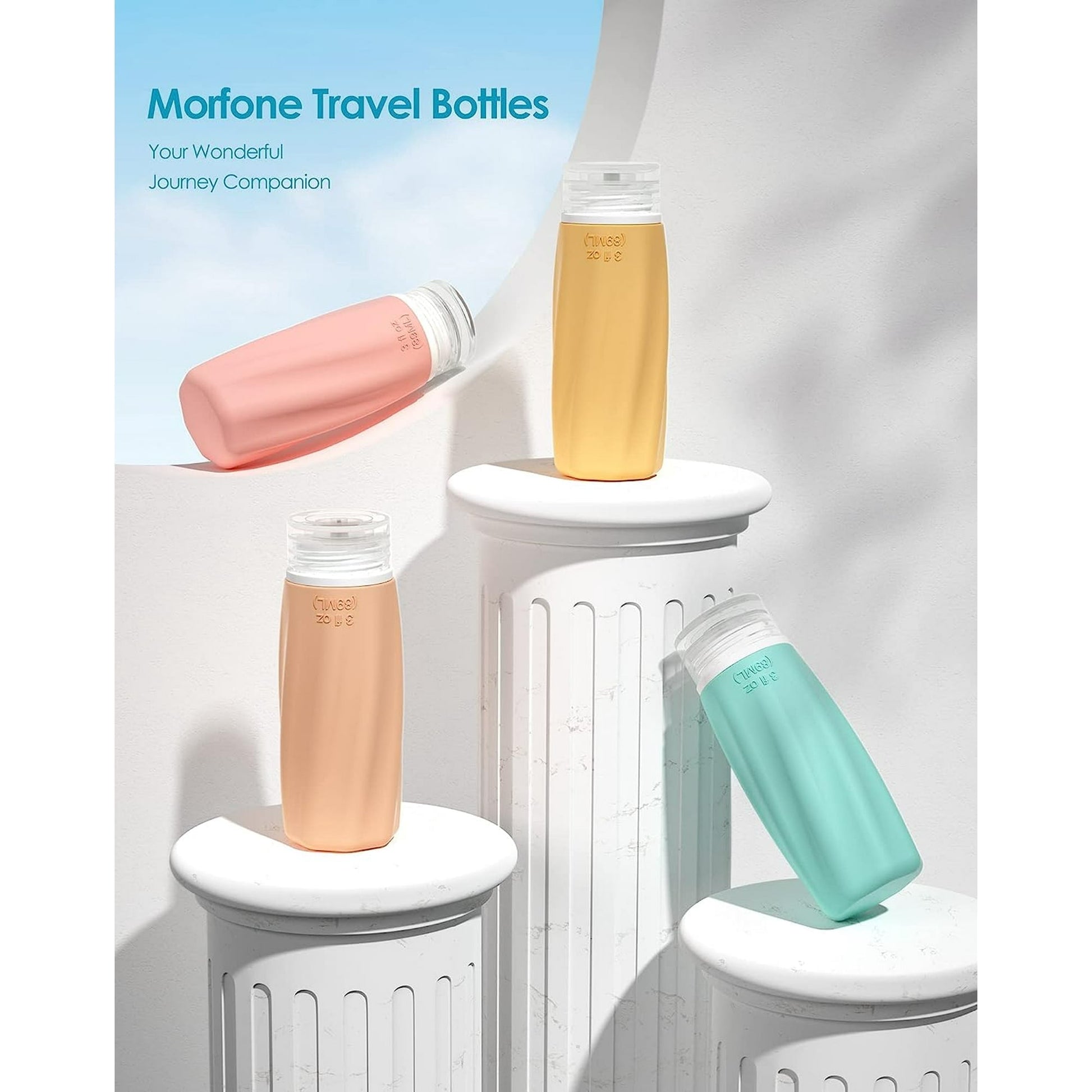 Morfone 4 pack Travel Bottles for Toiletries, TSA Approved Silicone Travel Toiletries, BPA Free Leak Proof Tubs Refillable Liquid with Toiletry Bag, Shampoo Travel Essentials Toiletry Bottles