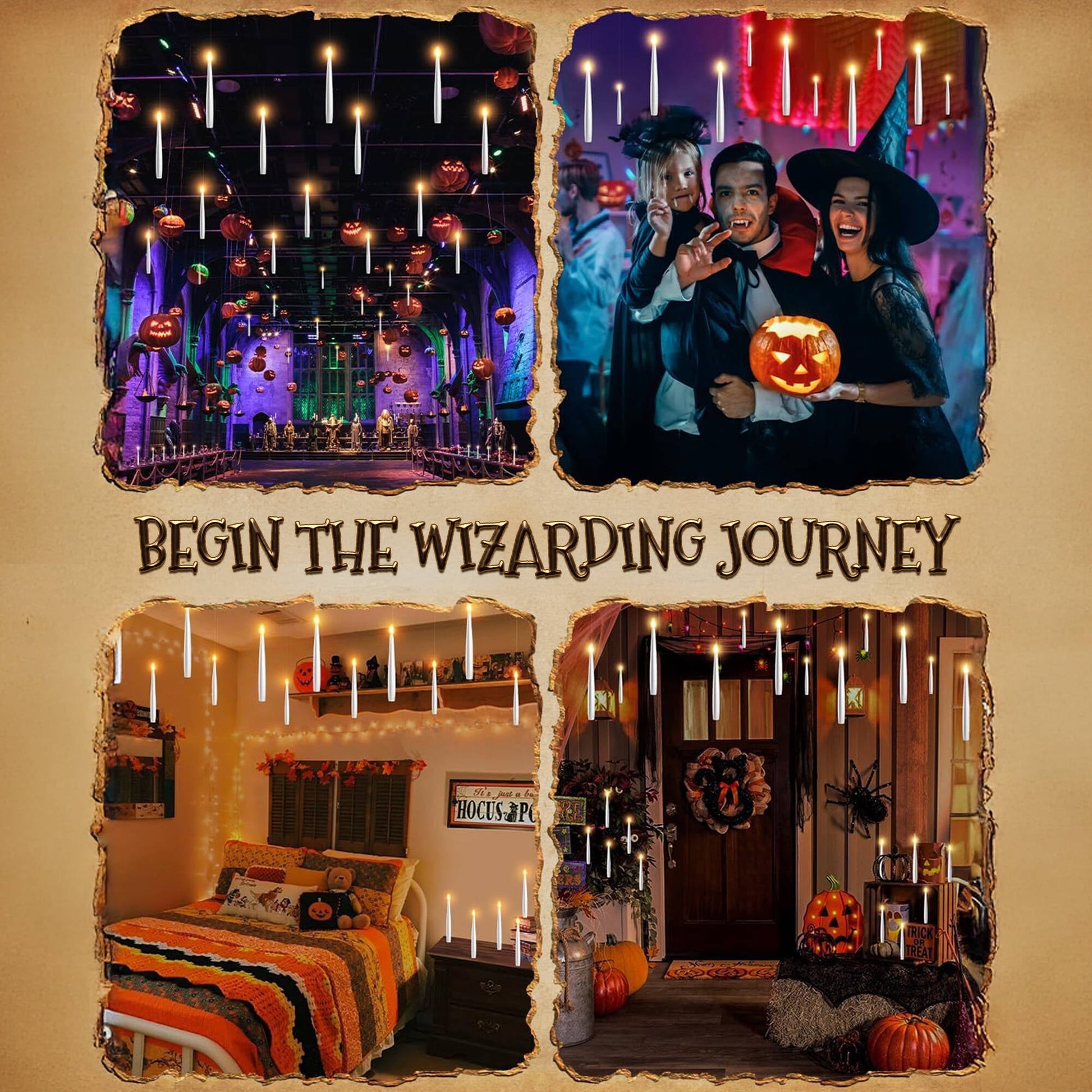 Morfone Halloween Decorations, 12 PCs Floating Candles with Wand Magic Hanging Candles, Flickering Warm Light Flameless Floating LED Candle