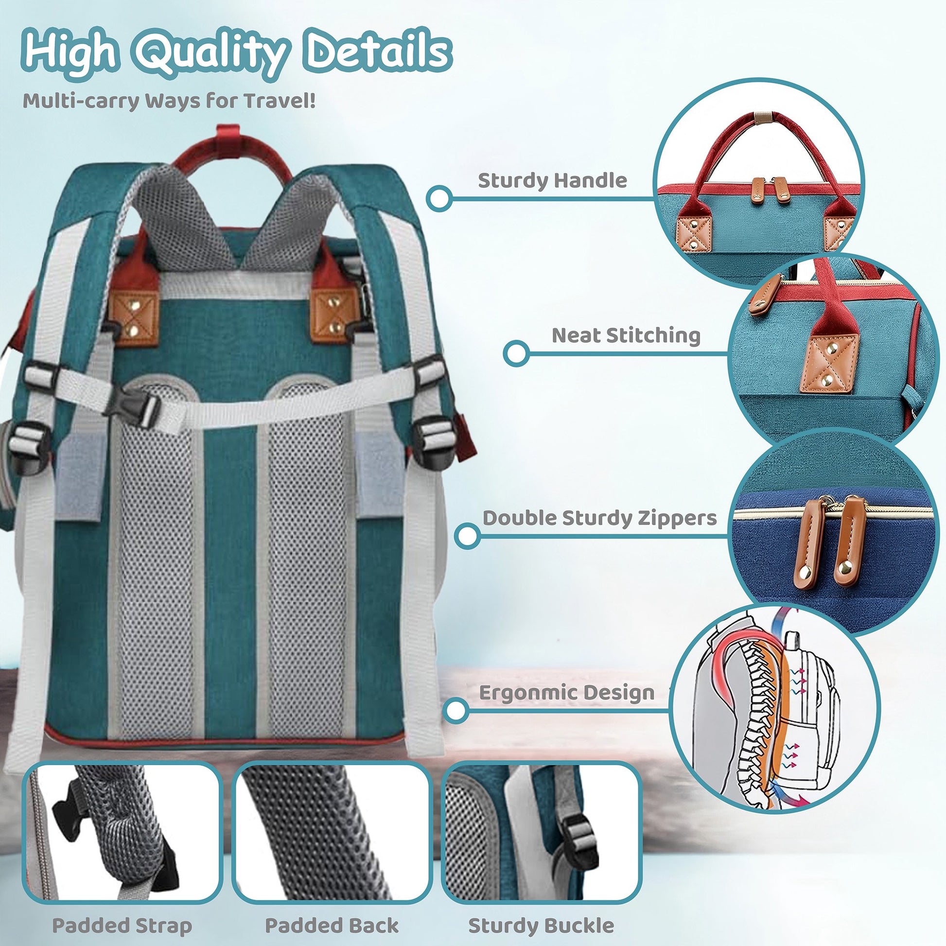 Morfone Diaper Bag Backpack with Changing Station, Large Capacity Baby Essentials Travel Tote, Waterproof Baby Bag with Changing Pad Stroller Straps & Pacifier Case - Unisex