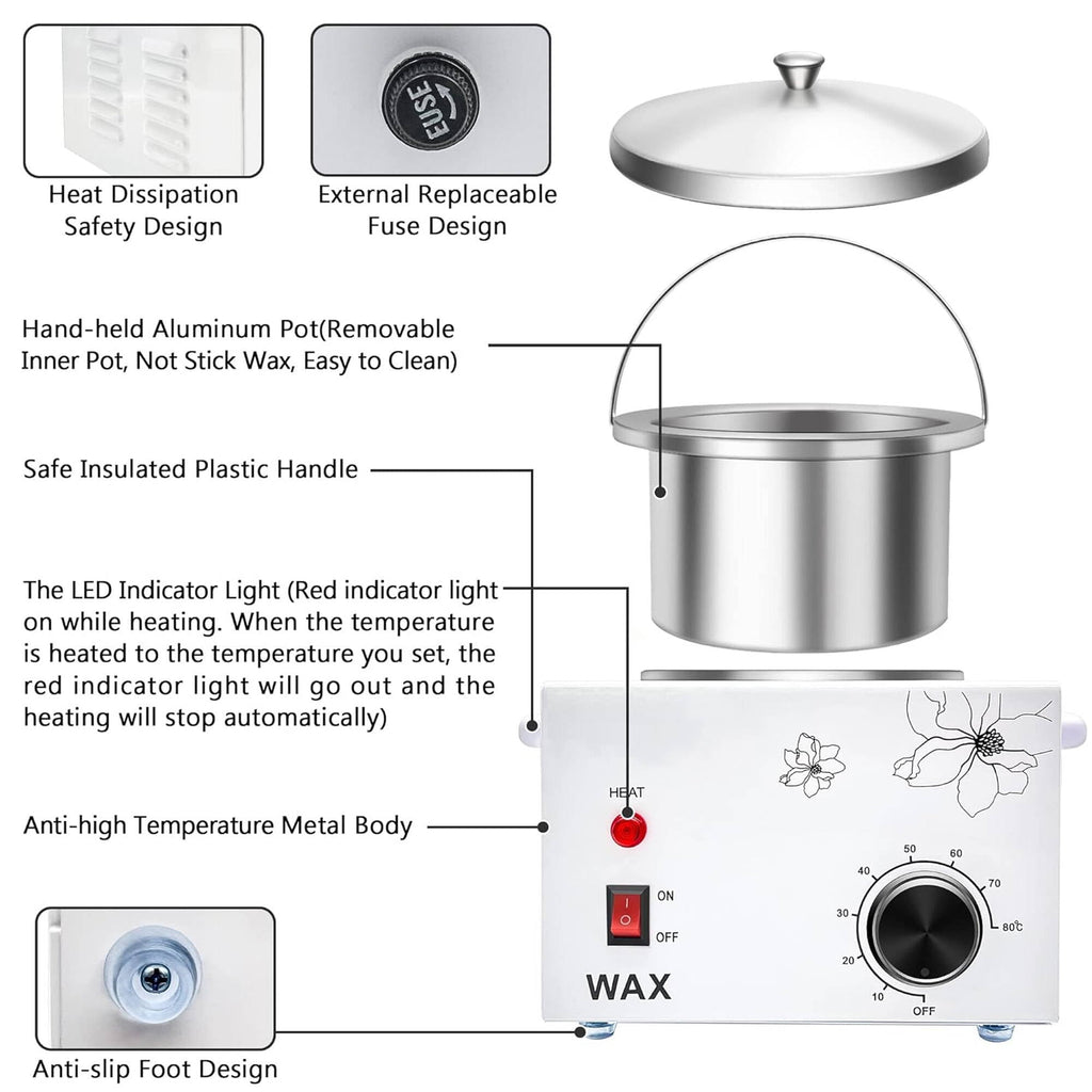 Morfone Wax Warmer for Hair Removal, Professional Waxing Kit for Women, Single Pot Wax Heater with Adjustable Temperature (White)