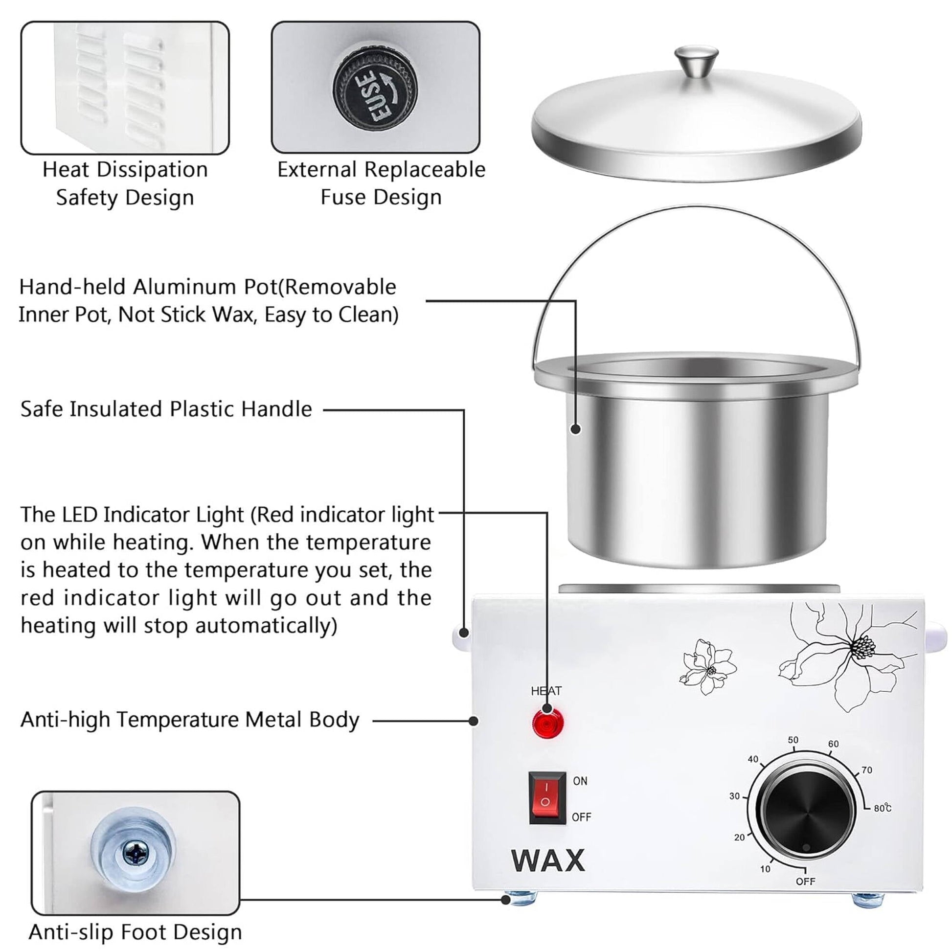 Morfone Wax Warmer for Hair Removal, Professional Waxing Kit for Women, Single Pot Wax Heater with Adjustable Temperature (White)
