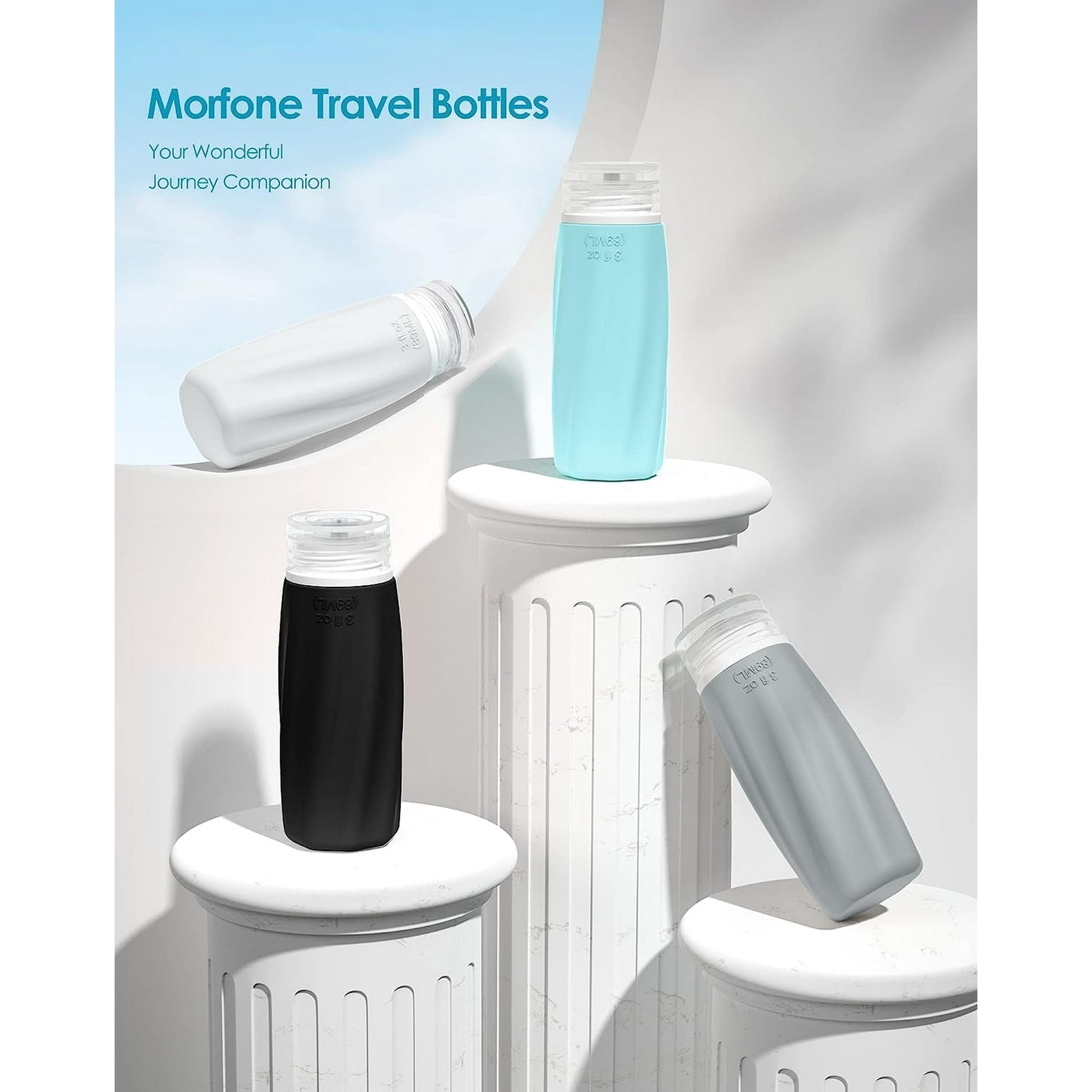Morfone 4 pack Travel Bottles for Toiletries, TSA Approved Silicone Travel Toiletries, BPA Free Leak Proof Tubs Refillable Liquid with Toiletry Bag, Shampoo Travel Essentials Toiletry Bottles