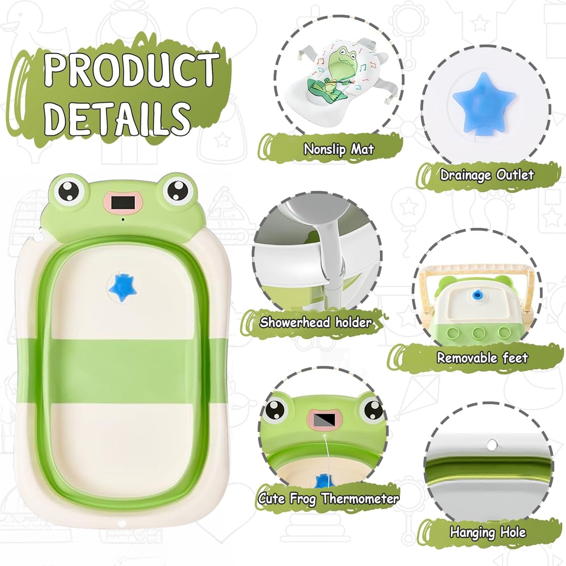 Morfone Collapsible Baby Bathtub with Thermometer, Hooded Towel, Soft Cushion and Bath Toys, Portable Travel Baby Tub for Newborn to Toddler 0-36 Months