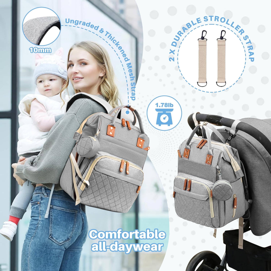 Morfone Baby Diaper Bag Backpack, Multifunction Waterproof Baby Bag with USB Charging Port, Stroller Straps & Pacifier Case Unisex