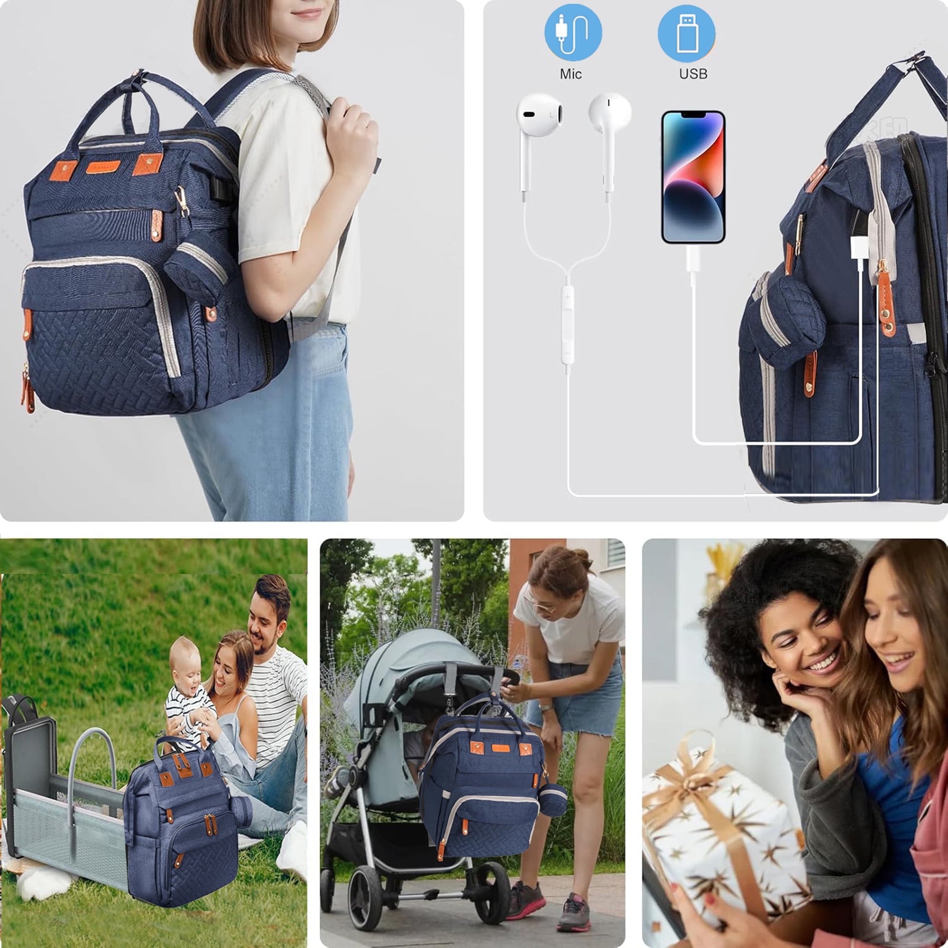 Morfone Diaper Bag Backpack with Changing Station, Large Capacity Baby Essentials Travel Tote, Waterproof Baby Bag with Changing Pad Stroller Straps & Pacifier Case - Unisex