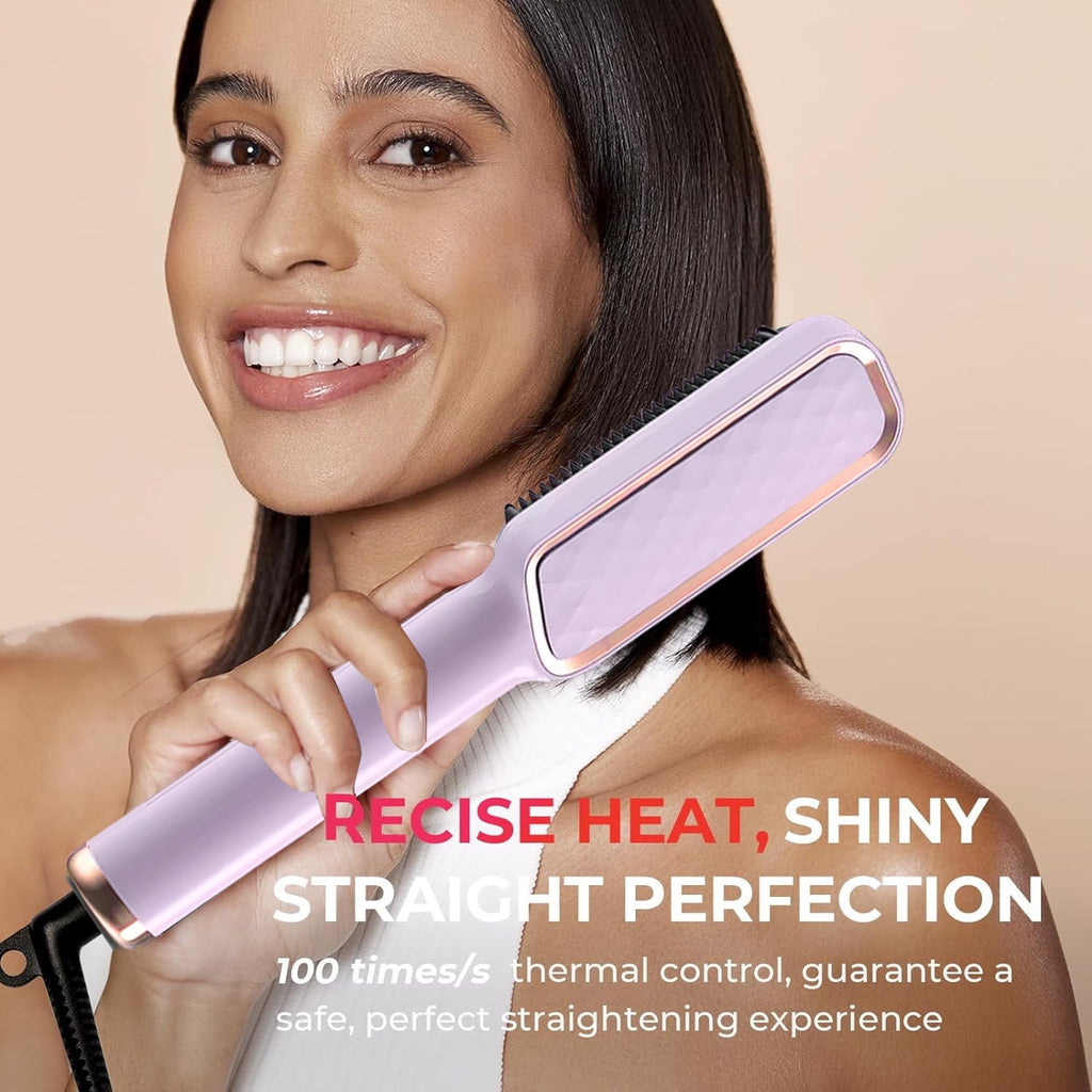 Morfone Hair Straightener Brush, Hair Straightening Iron with Built-in Comb, 10s Fast Heating & Multi Temp Settings & Anti-Scald, Perfect for Professional Salon at Home