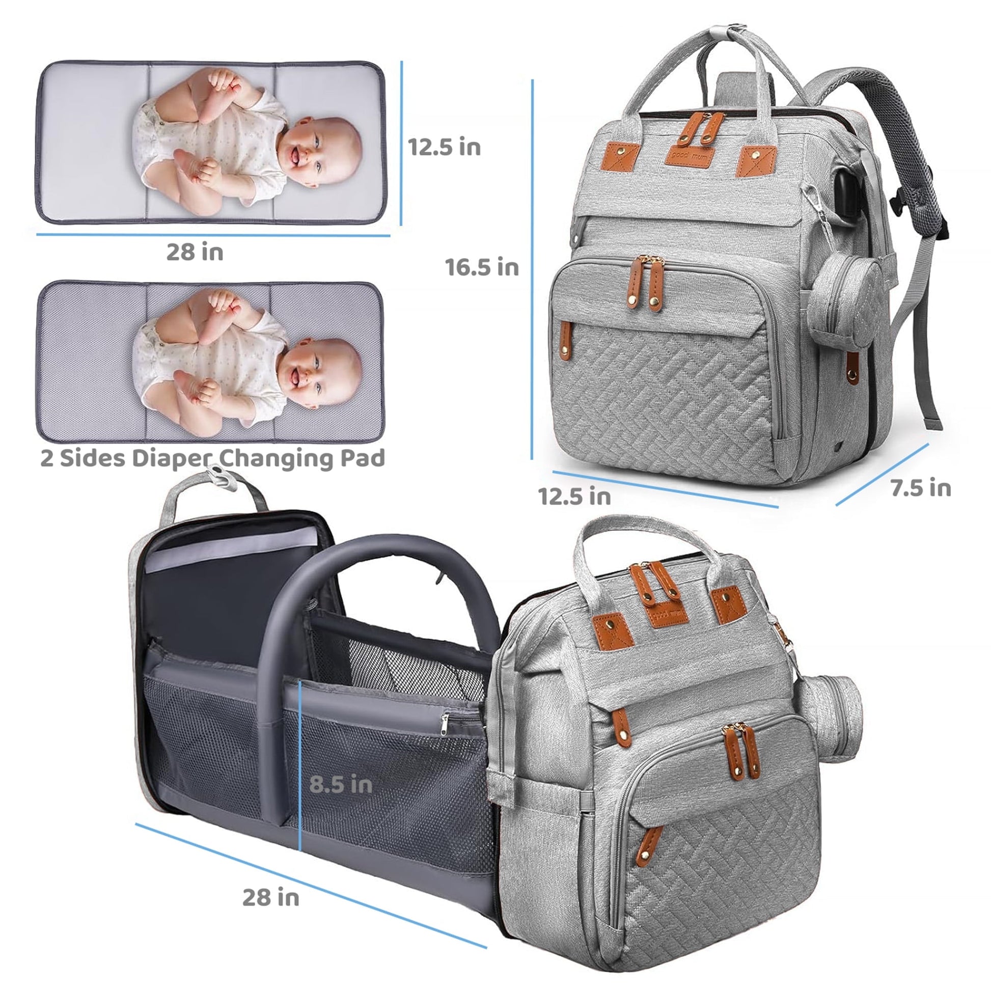 Morfone Diaper Bag Backpack with Changing Station, Large Capacity Baby Essentials Travel Tote, Waterproof Baby Bag with Changing Pad Stroller Straps & Pacifier Case - Unisex