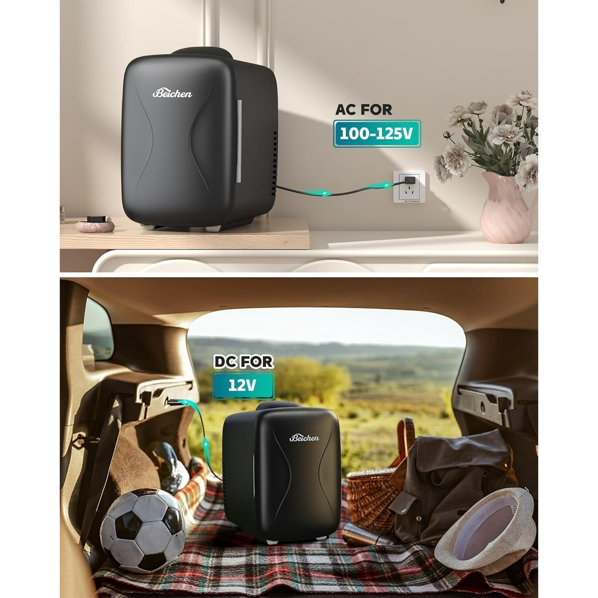 ACMETOP Mini Fridge, 4 Liter/6 Cans Small Refrigerator With Dimmable LED Light,AC/DC Portable Thermoelectric Cooler and Warmer for Bedroom,Office,Gaming room and Car