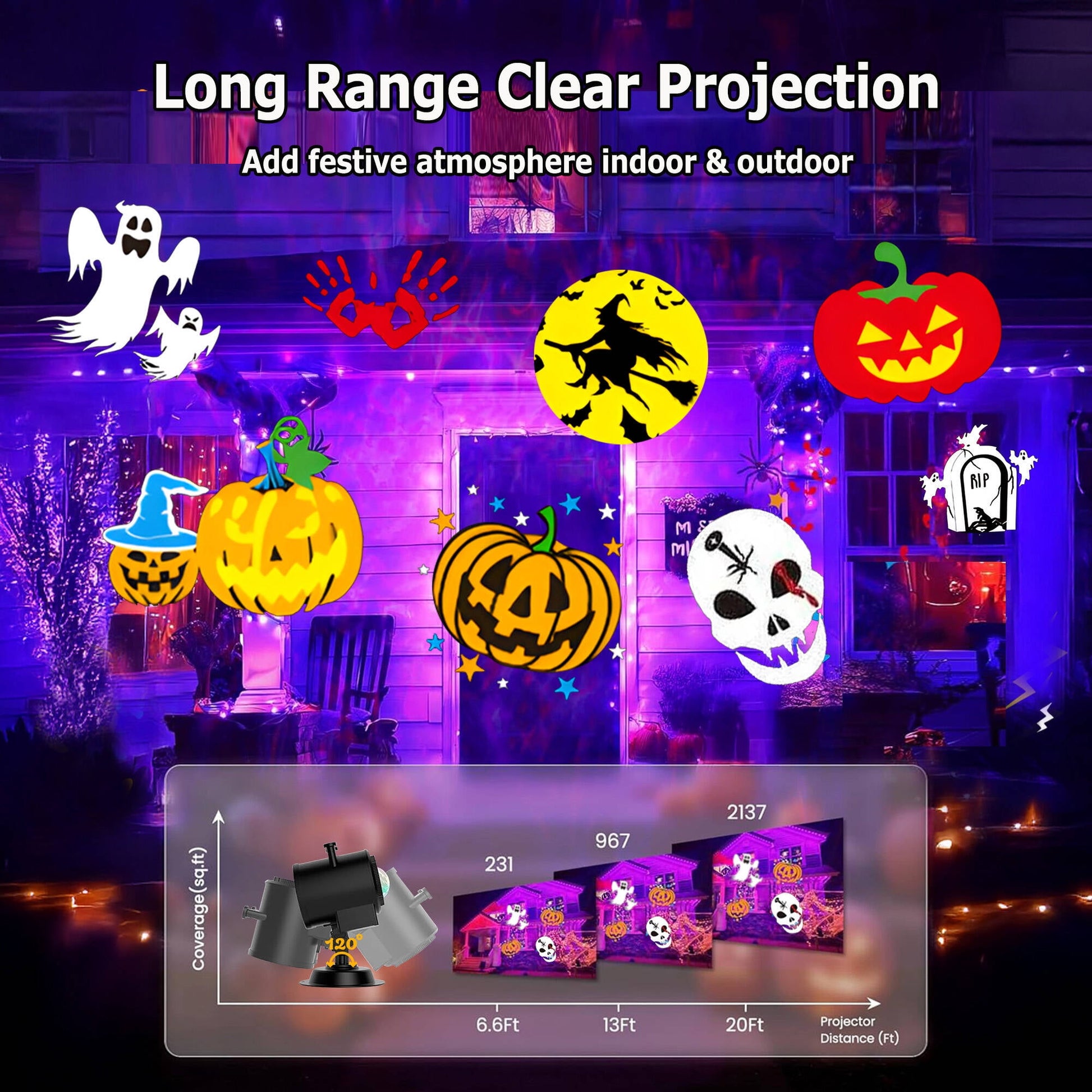 ACMETOP Halloween Projector Lights Outdoor, Dynamic Holiday Projectors with 16 HD Slides, Control, Timers, Waterproof Halloween Decorations Light for Home Window Wall Decor