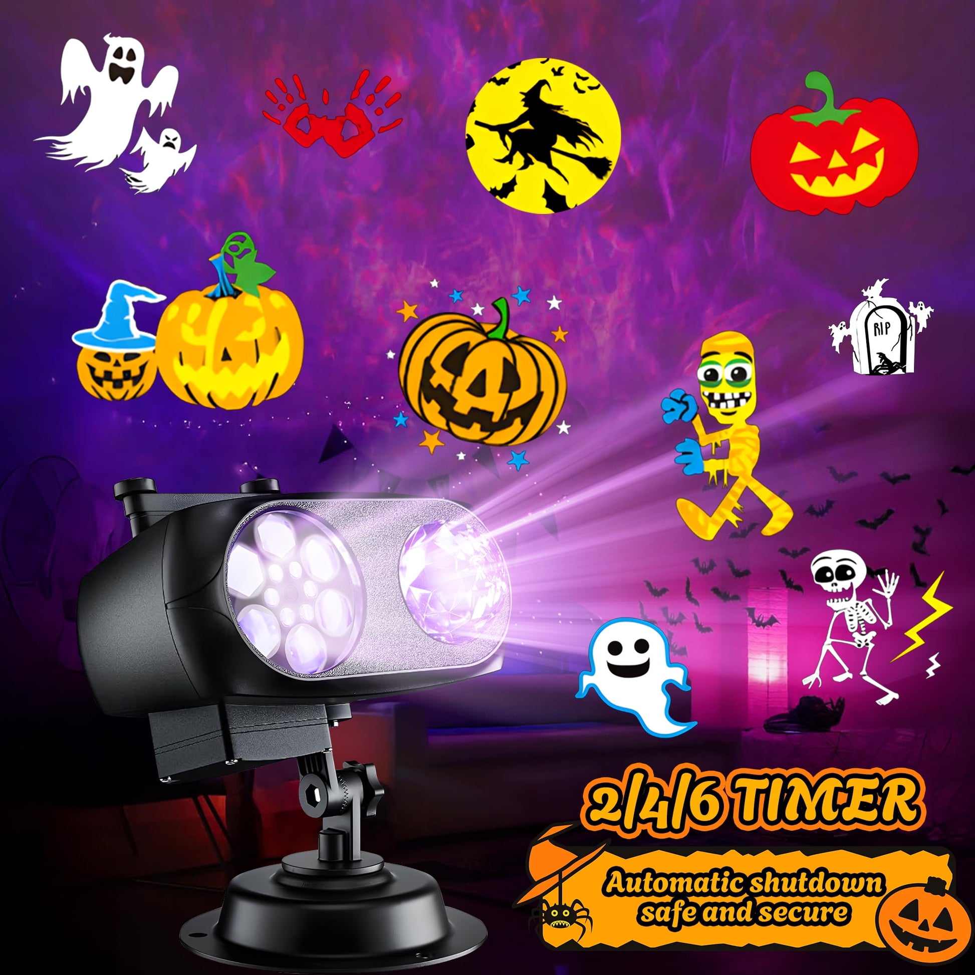 Morfone Halloween Christmas Projector Lights Outdoor, 2-in-1 HD Holiday Projector Lights with Remote Control & Timers, IP65 Waterproof Halloween Decorations for Yard Party Garden
